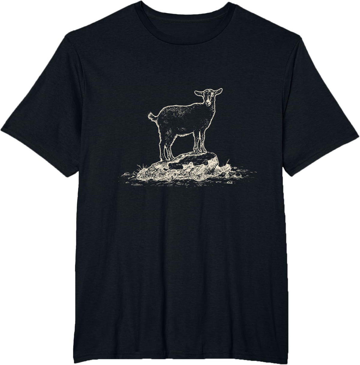 Antique Goat Etching Homesteader Barnyard Farmer T-Shirt - Black