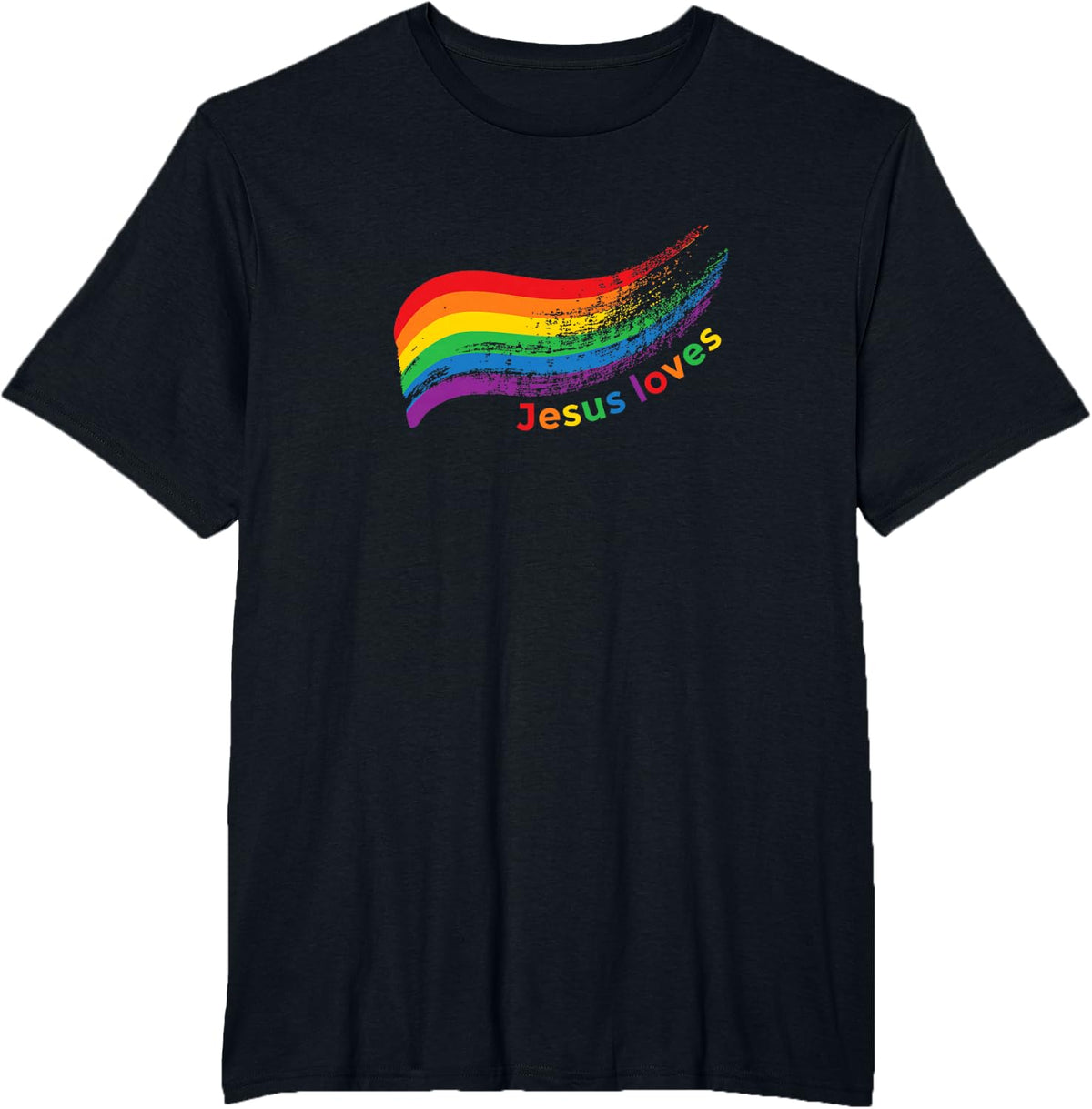 Rainbow Pride Gay Christian LGBTQ+ Jesus Loves T-Shirt - Black