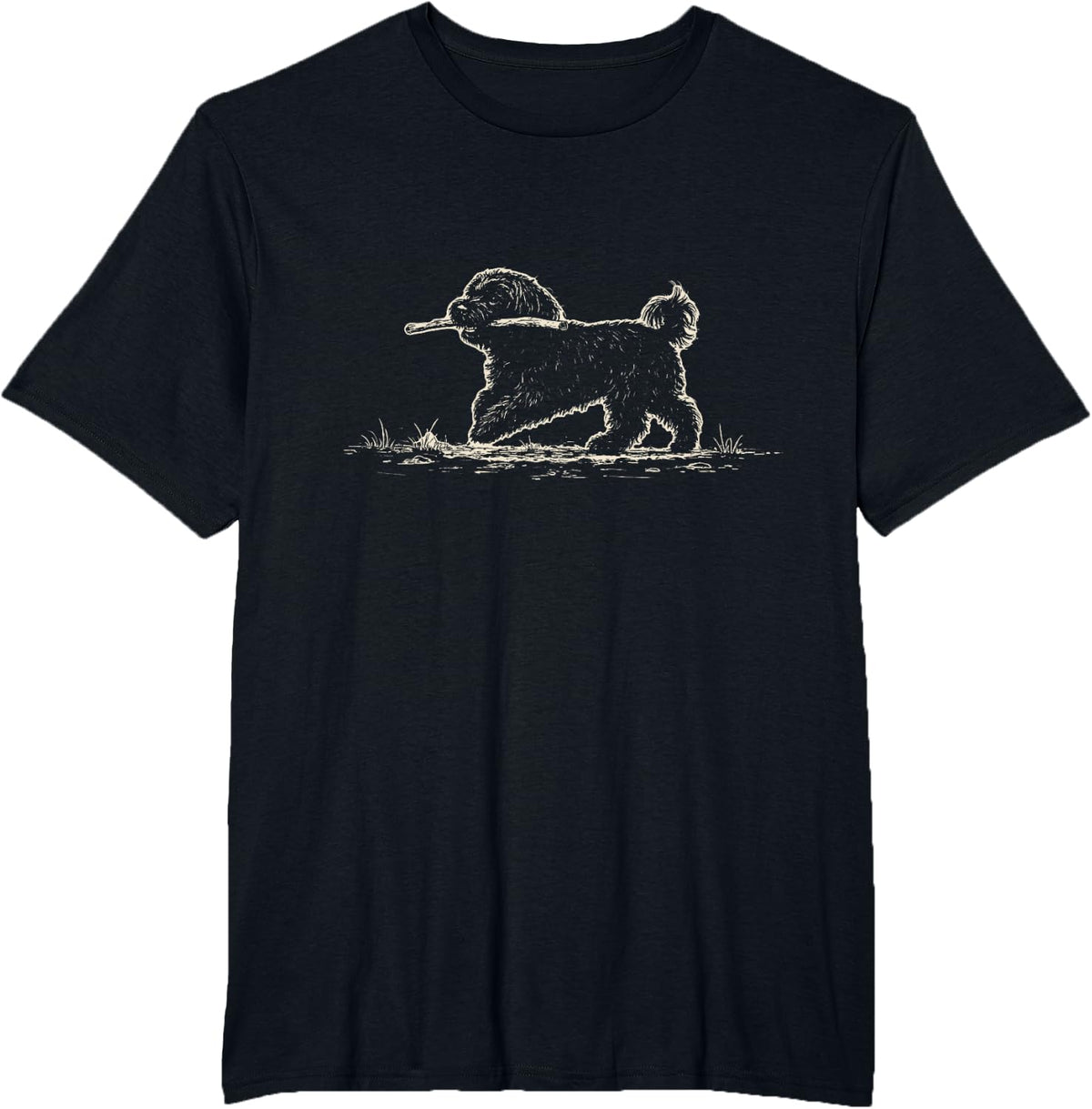 Vintage Havanese Stick Ink Drawing Small Dog Mom T-Shirt - Black