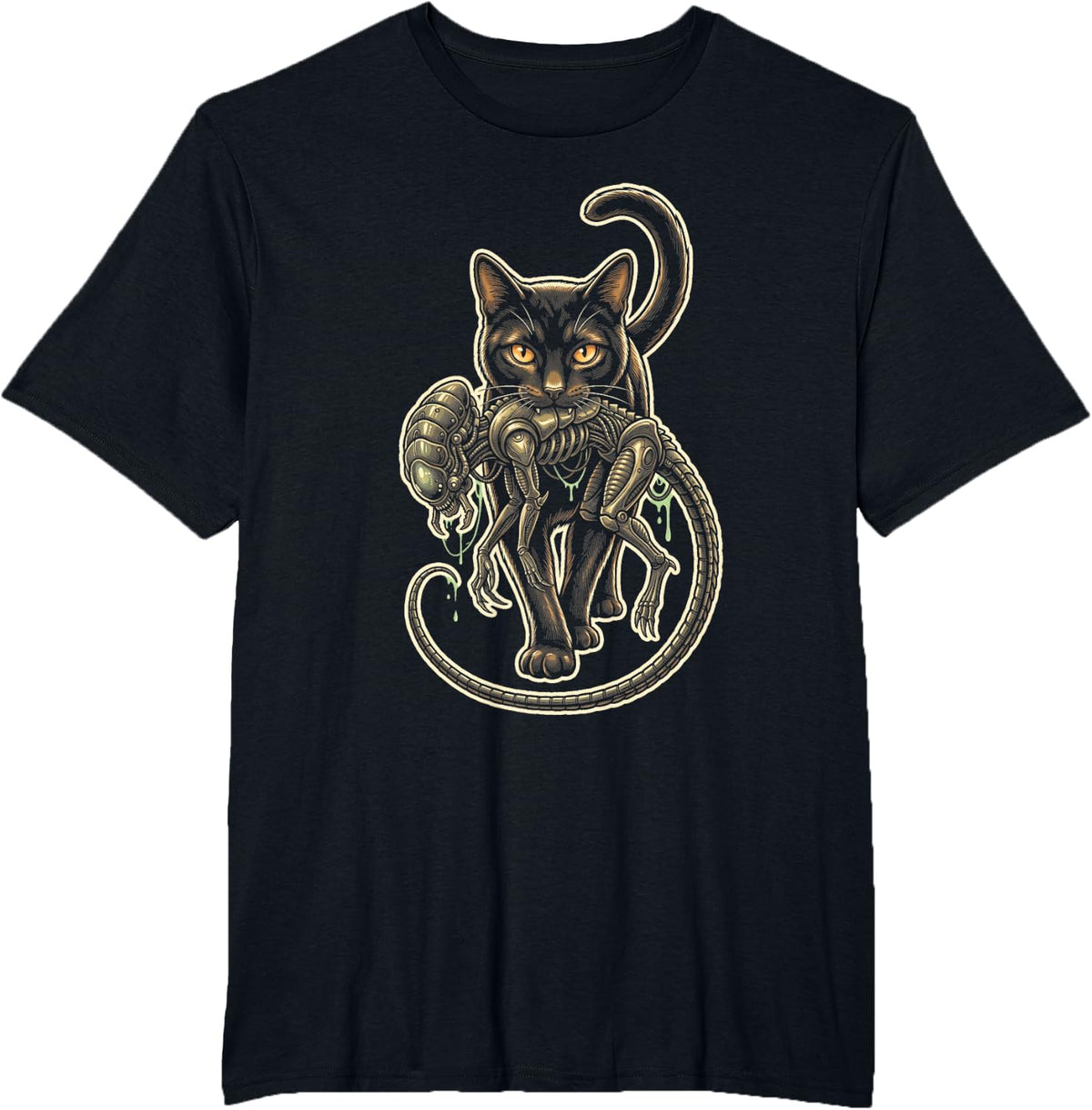 Tuxedo Cat Sci Fi Alien Pest Catcher T-Shirt - Black