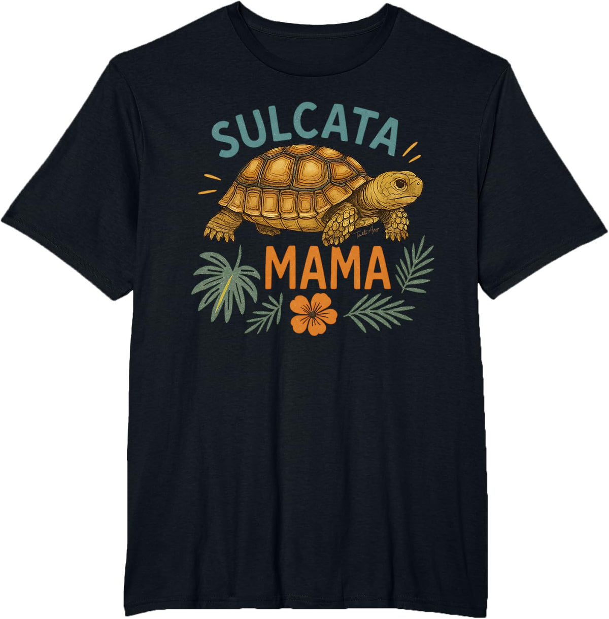 Sulcata Mama Tortoise Shirt Gift for Reptile Mom Tort Botanical Tee T-Shirt - Black