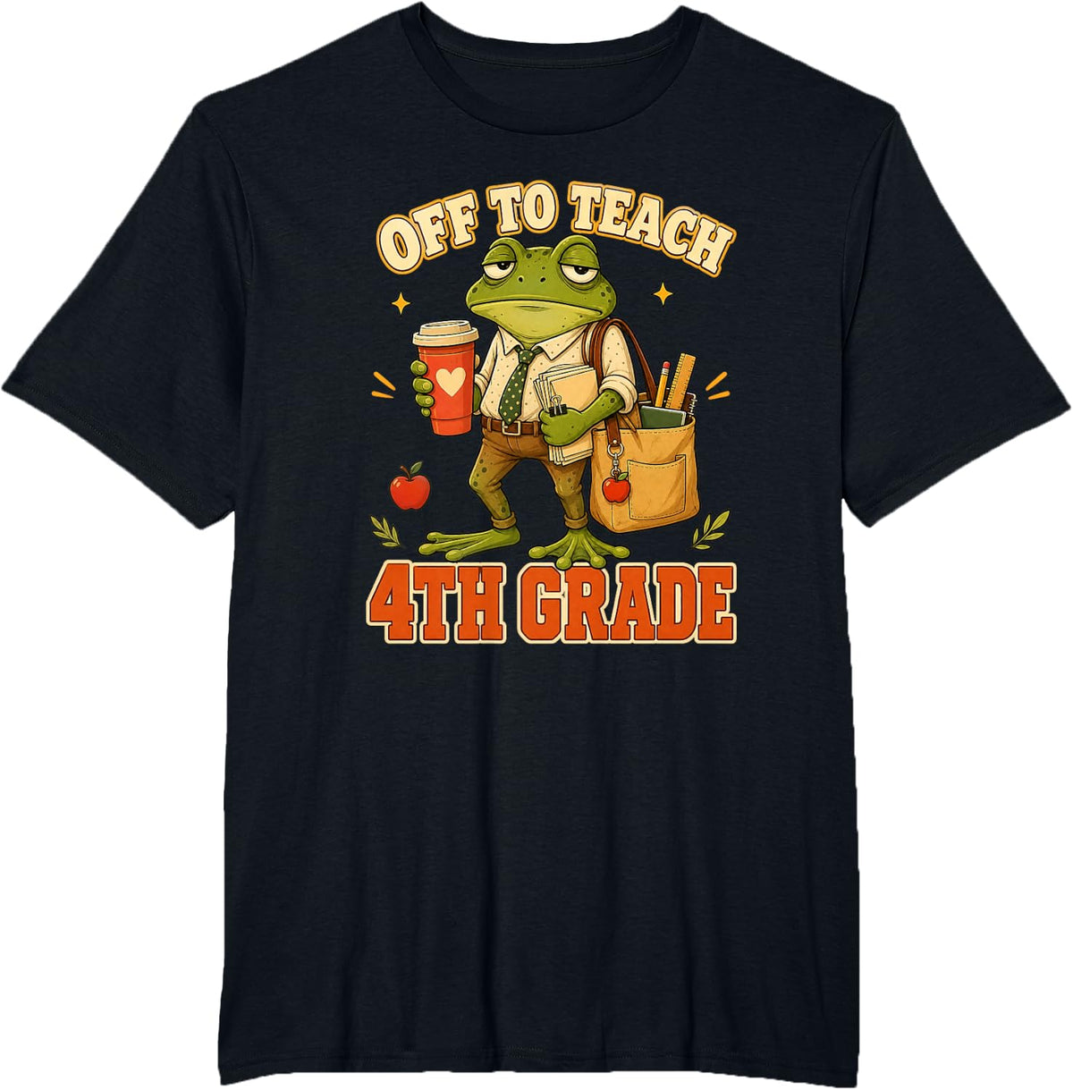 Off to Teach 4th Grade Saying Funny Frog Teacher Design T-Shirt - Black