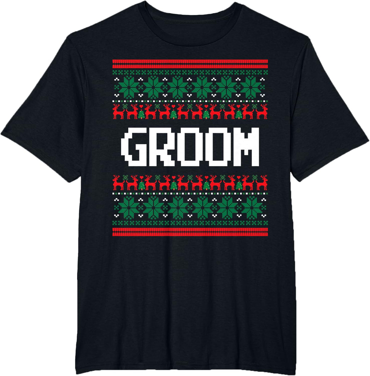 Groom Bride Ugly Christmas Sweater Wedding Engagement T-Shirt - Black