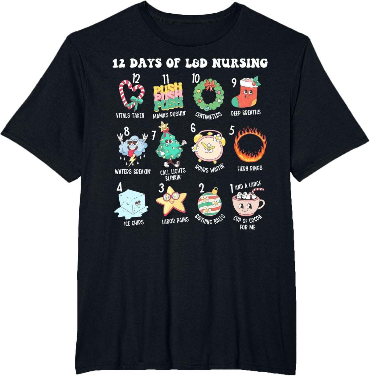12 Days Of L&D Unit Nursing Labor & Delivery Nurse Christmas T-Shirt - Black