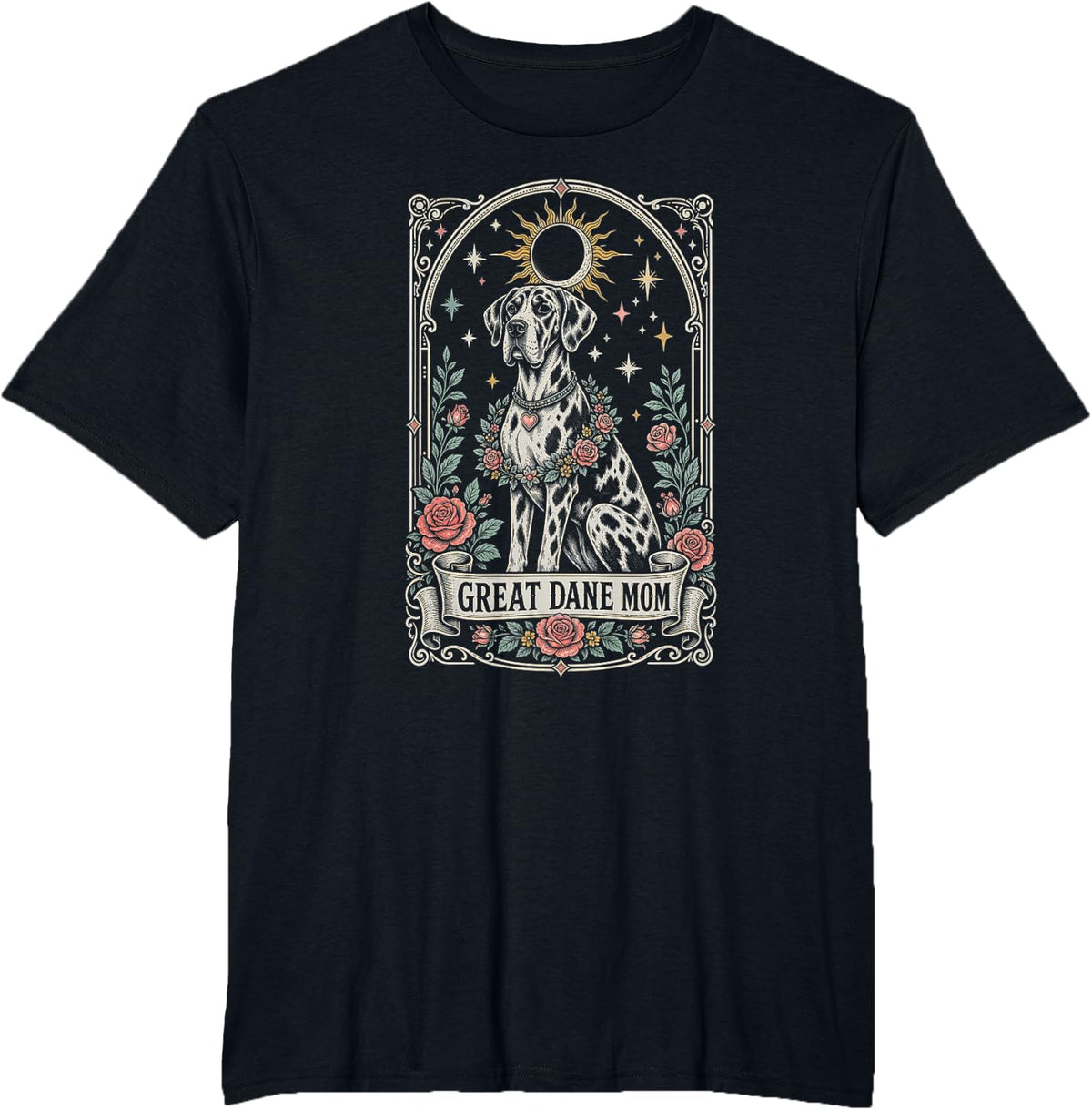 Great Dane Mom Tarot Card Celestial Dog T-Shirt - Black