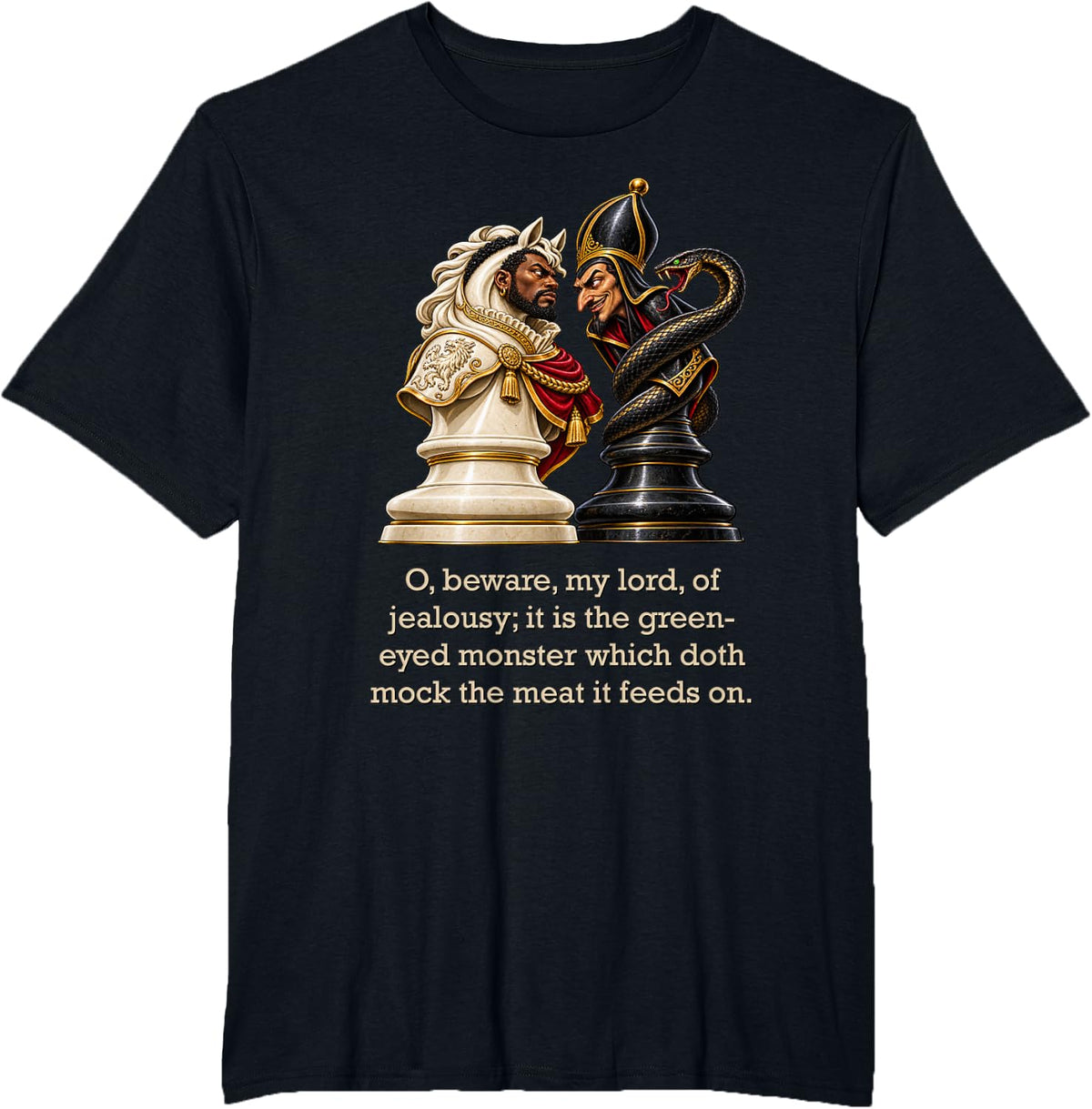 Othello Knight Iago Bishop Chess Pieces Shakespeare Tragedy T-Shirt - Black
