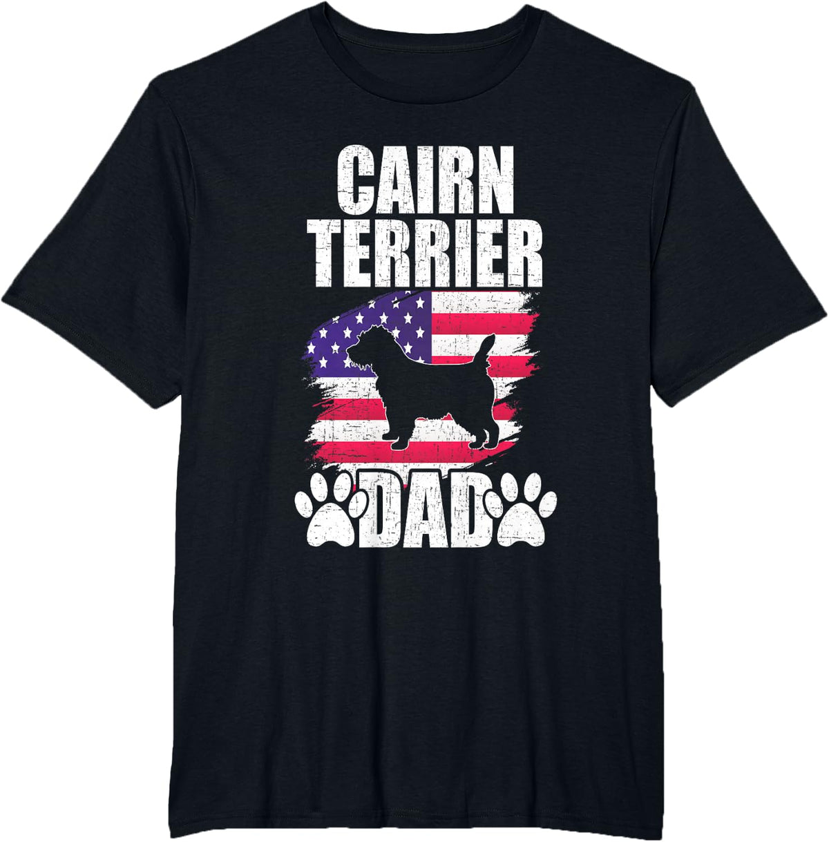 Cairn Terrier Dad Dog Lover American US Flag T-Shirt - Black