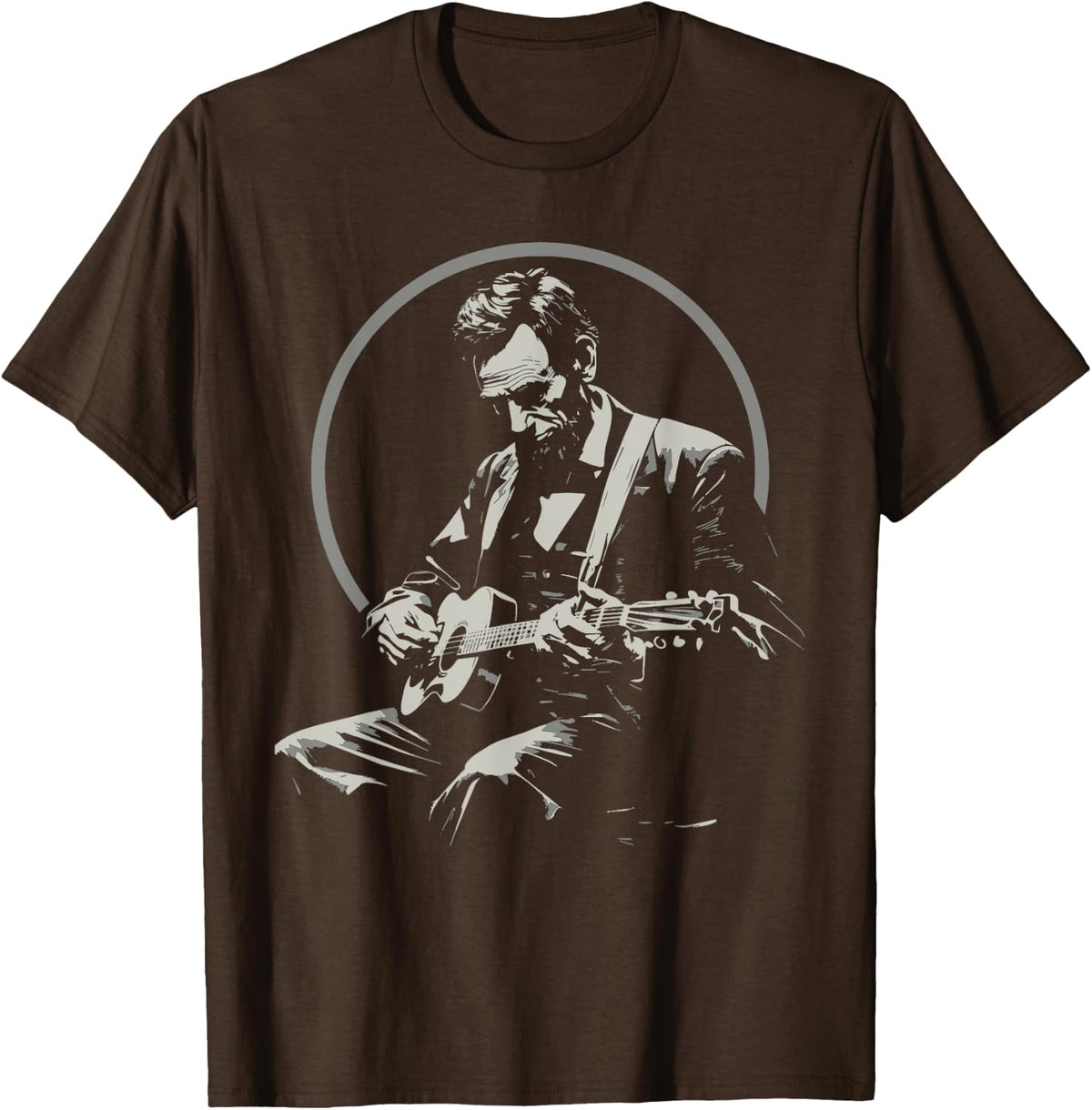 BluegrassGarage - Abraham Lincoln Playing Guitar Retro Music T-Shirt - Brown