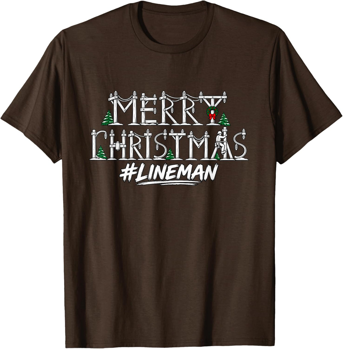 Utility Pole Holiday T-Shirt - Brown