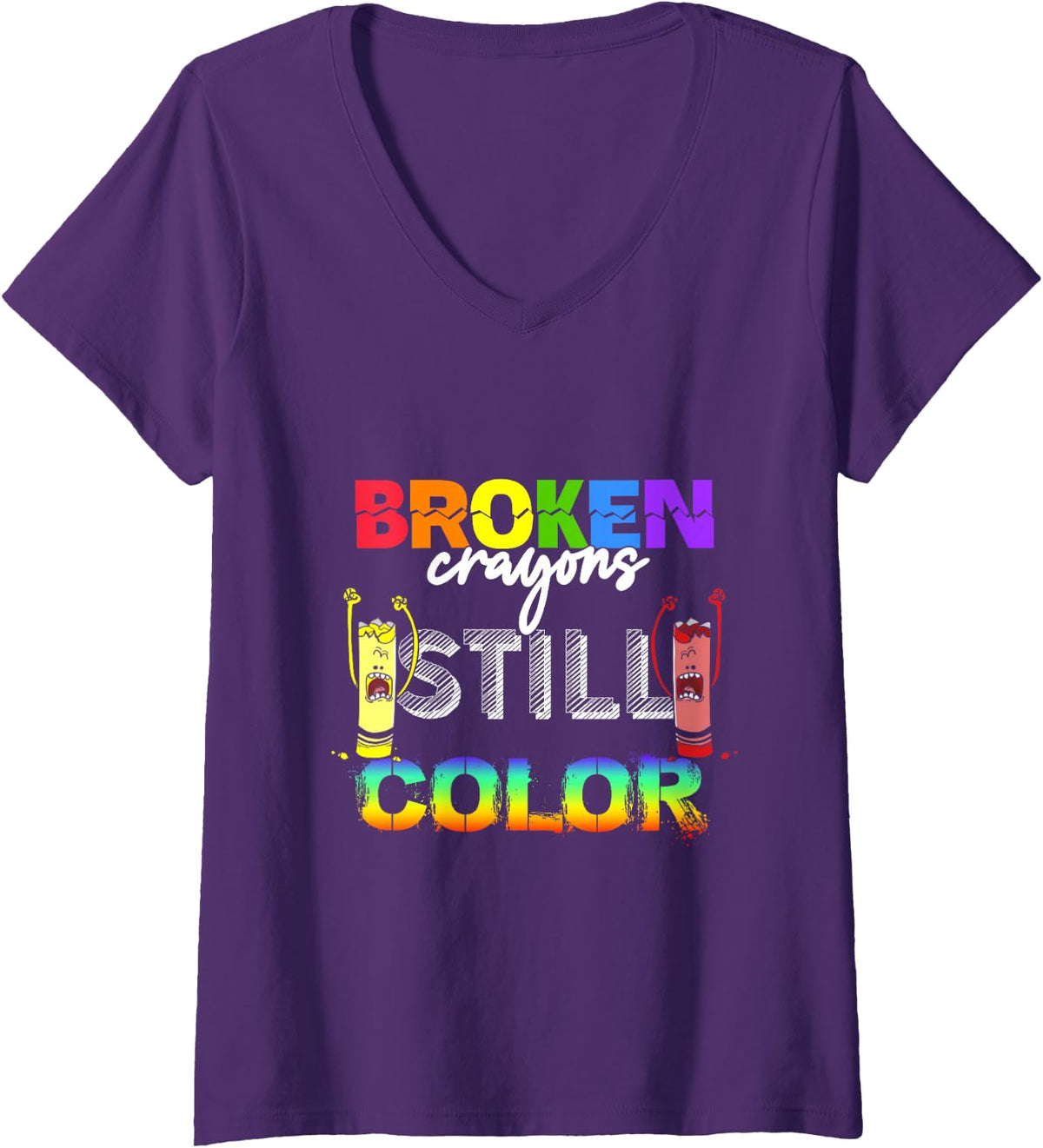 Women's Broken Crayons Still Color Mental Health Awareness V-Neck T-Shirt - Purple