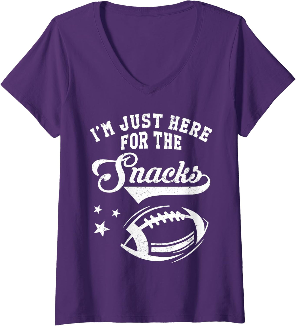 Womens I'm Just Here For The Snacks Funny Football Player Game Day V-Neck T-Shirt - Purple