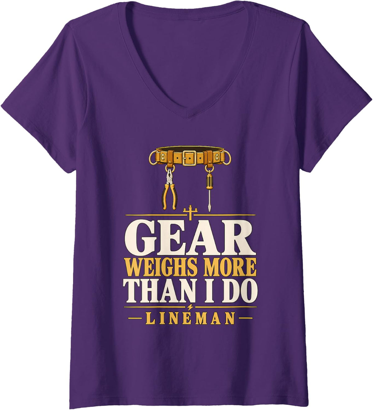Women's Gear Weighs More Than I Do Lineman Lineman Gear Tool Belt V-Neck T-Shirt - Purple