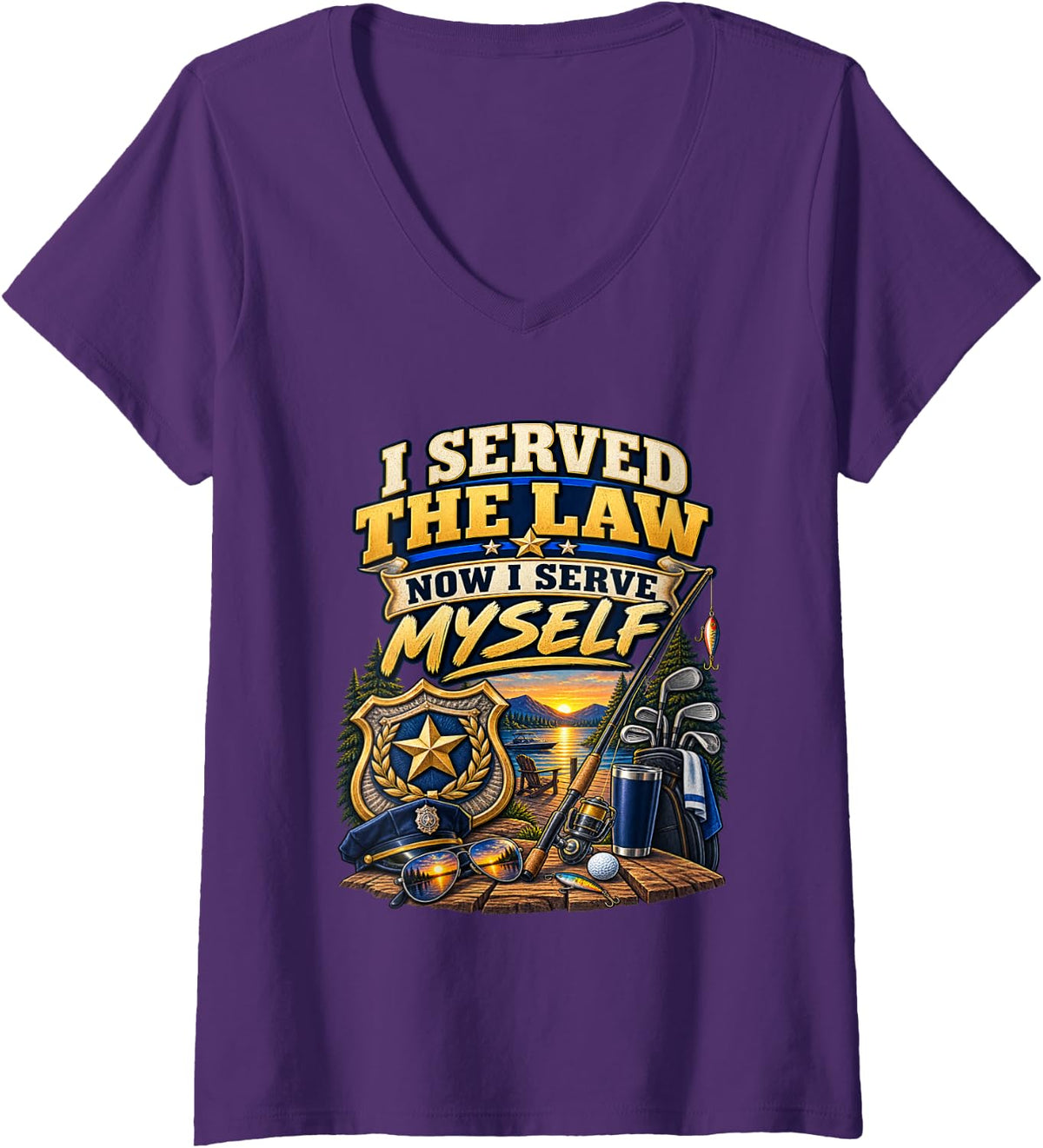 Women's I Served The Law Retired Police Officer Shirt V-Neck T-Shirt - Purple