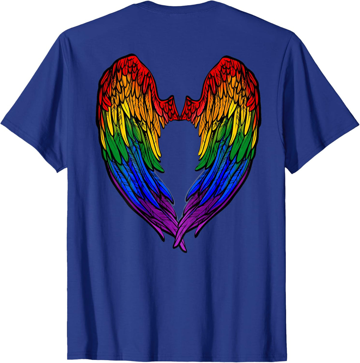 Gay Pride Month Rainbow Angels Wings Back Design T-Shirt - Royal Blue