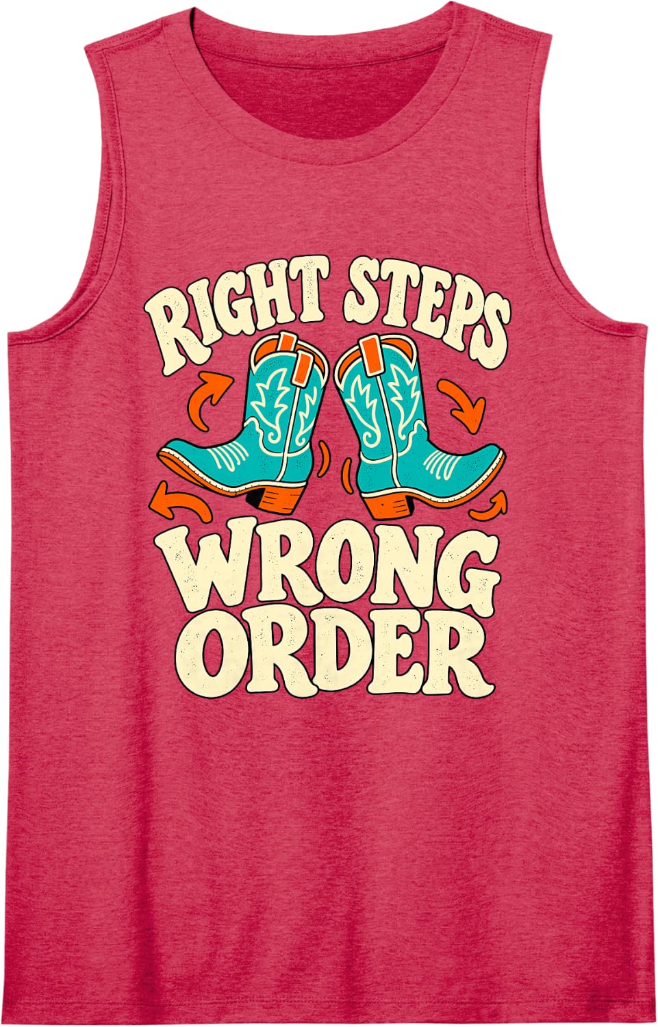 Right Dance Steps Wrong Order Country Line Dancing Boots Sleeveless Tank Top - Red