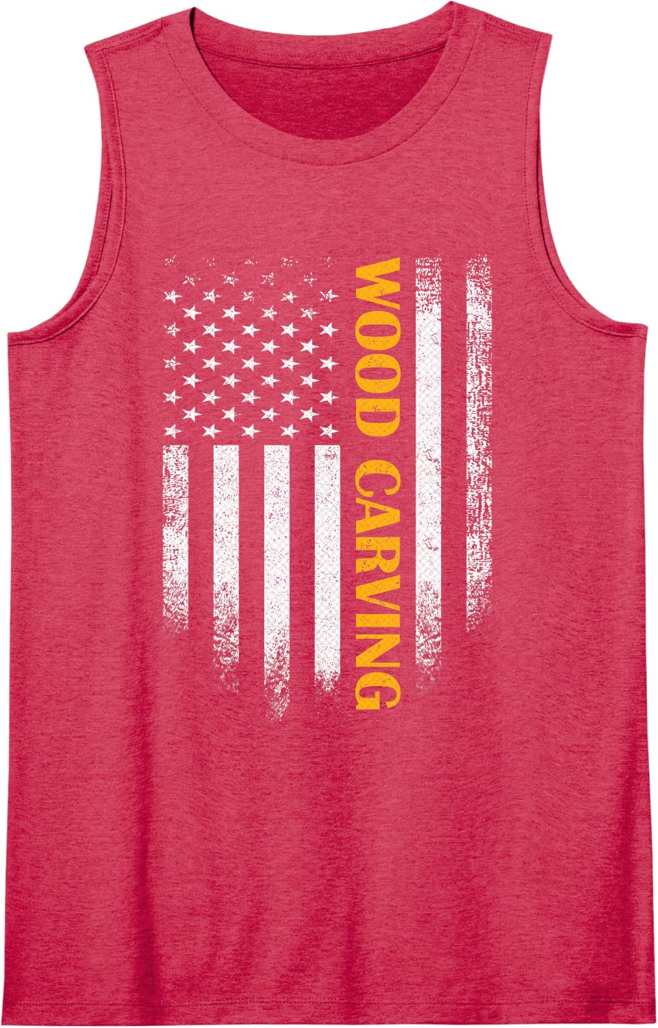 Vintage USA American Flag Wood Carving Whittling Woodworking Sleeveless Tank Top - Red