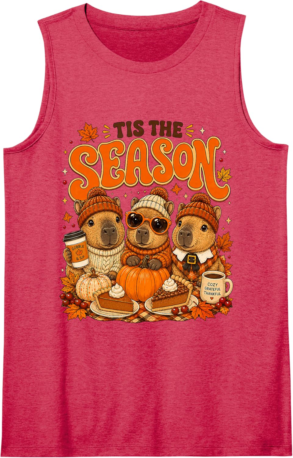 Tis The Season Thanksgiving Capybara Pumpkin Costume Tank Top - Red