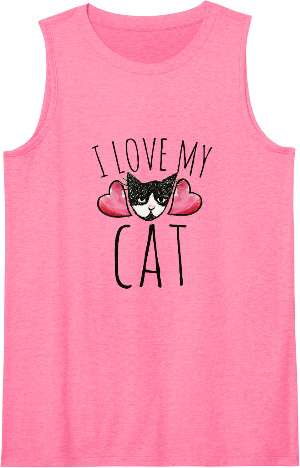 I Love My cat Cute Kitty Cats Tuxedo cat Sleeveless Tank Top - Pink