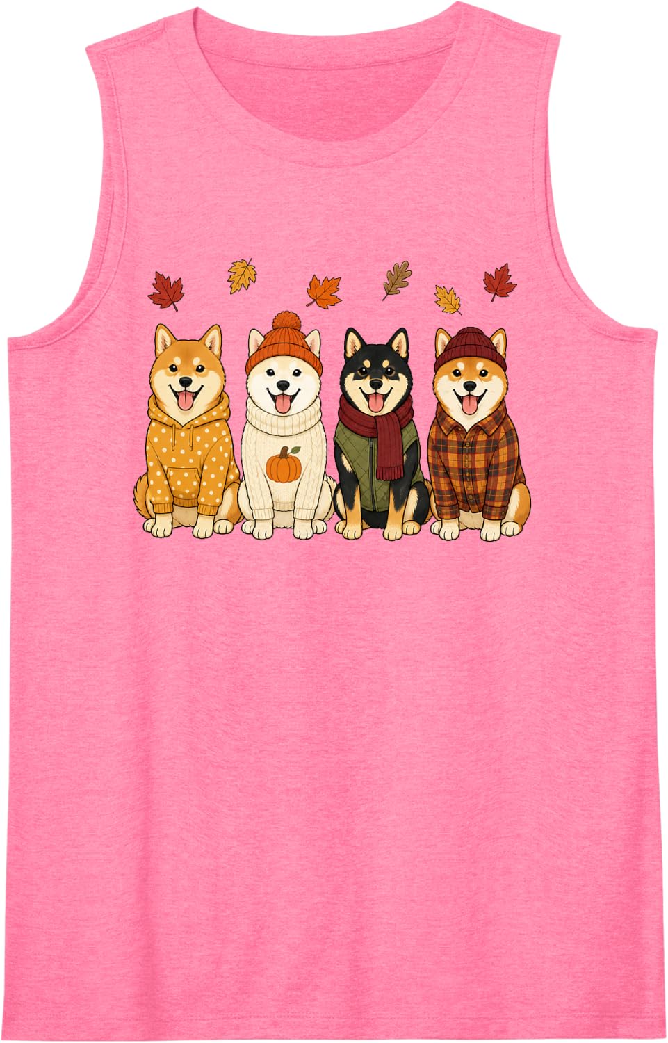 Shiba Inu Fall Autumn Season Pumpkin Dog Sleeveless Tank Top - Pink