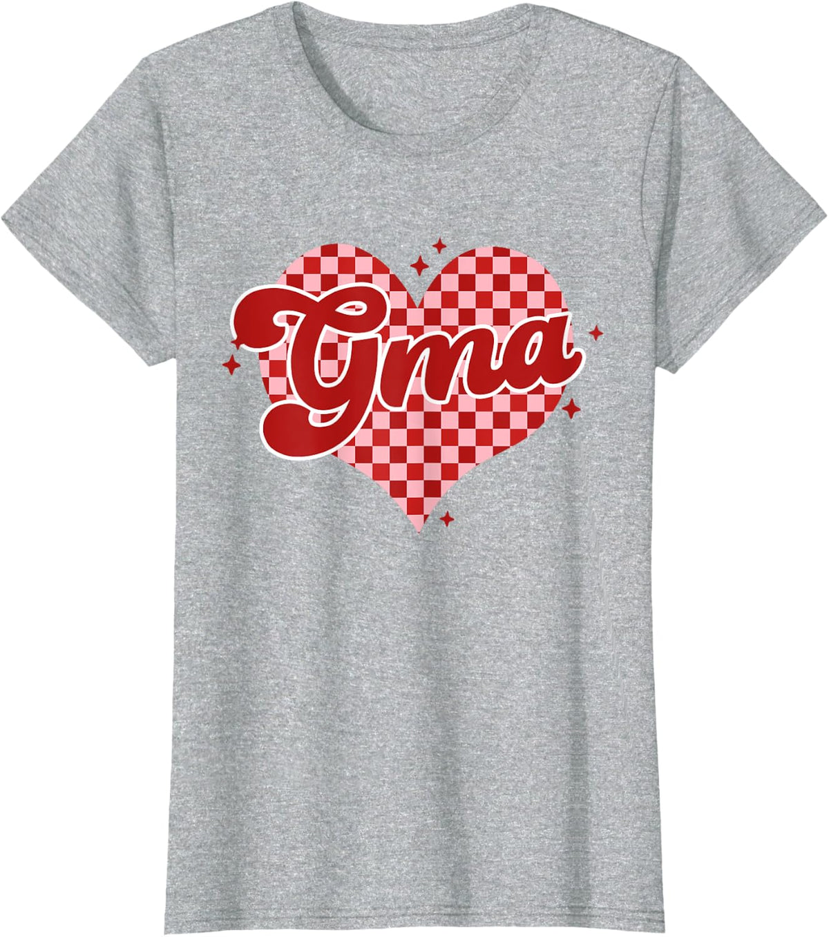 Retro Checkered Gma Heart Groovy Valentines Day T-Shirt - Heather Grey
