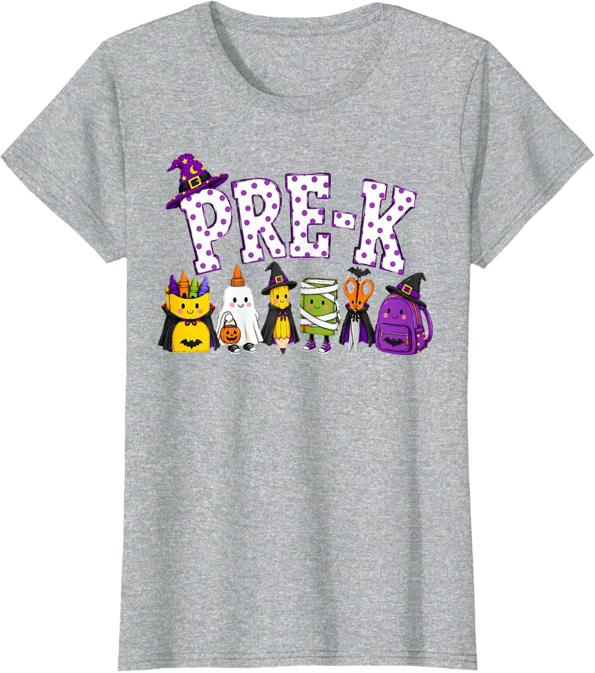 Pre-K Witch Halloween Teacher Kids Spooky School Supplies T-Shirt - Heather Grey