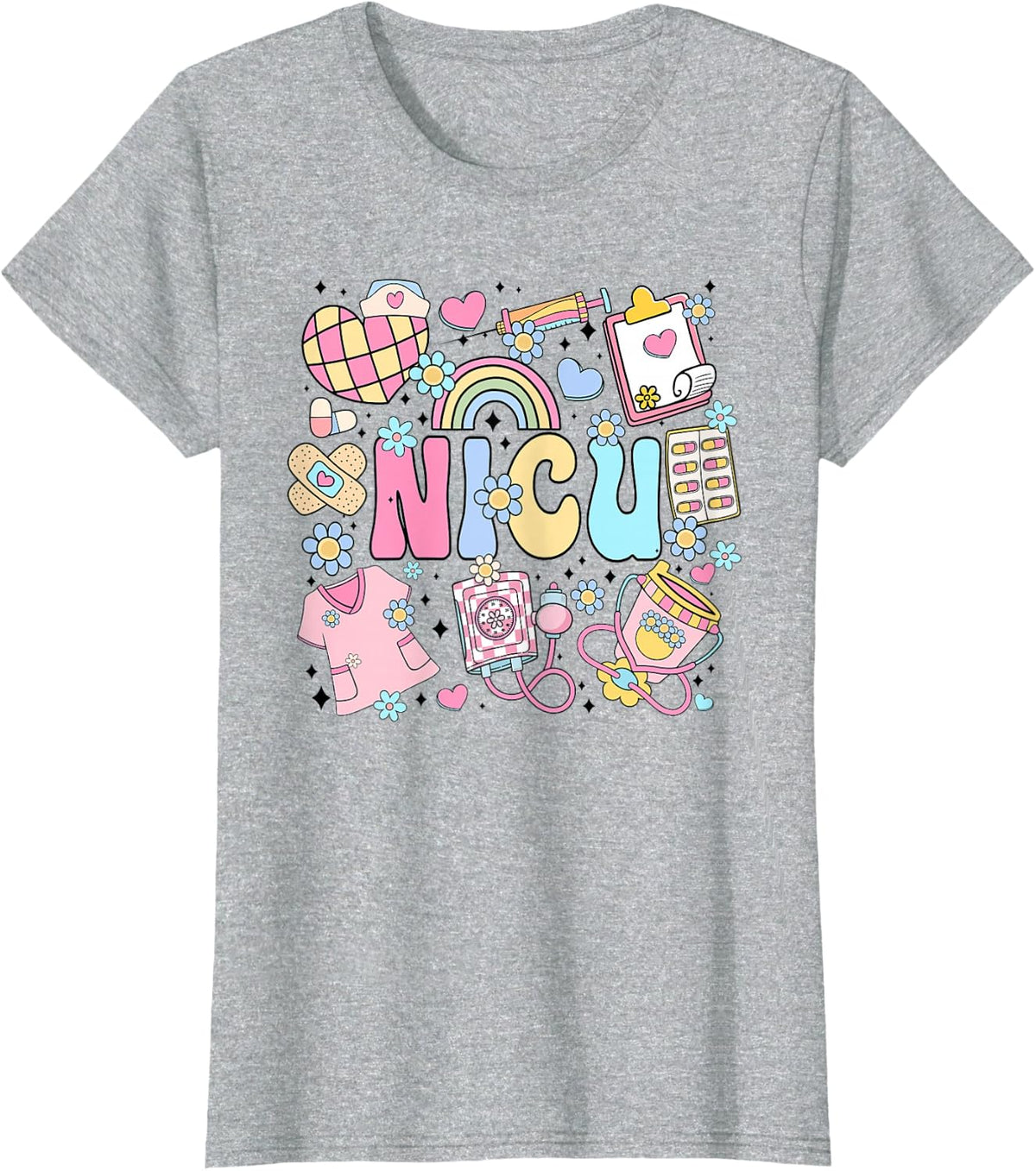NICU Nurse Stuff Retro Neonatal Intensive Care Unit Nursing T-Shirt - Heather Grey