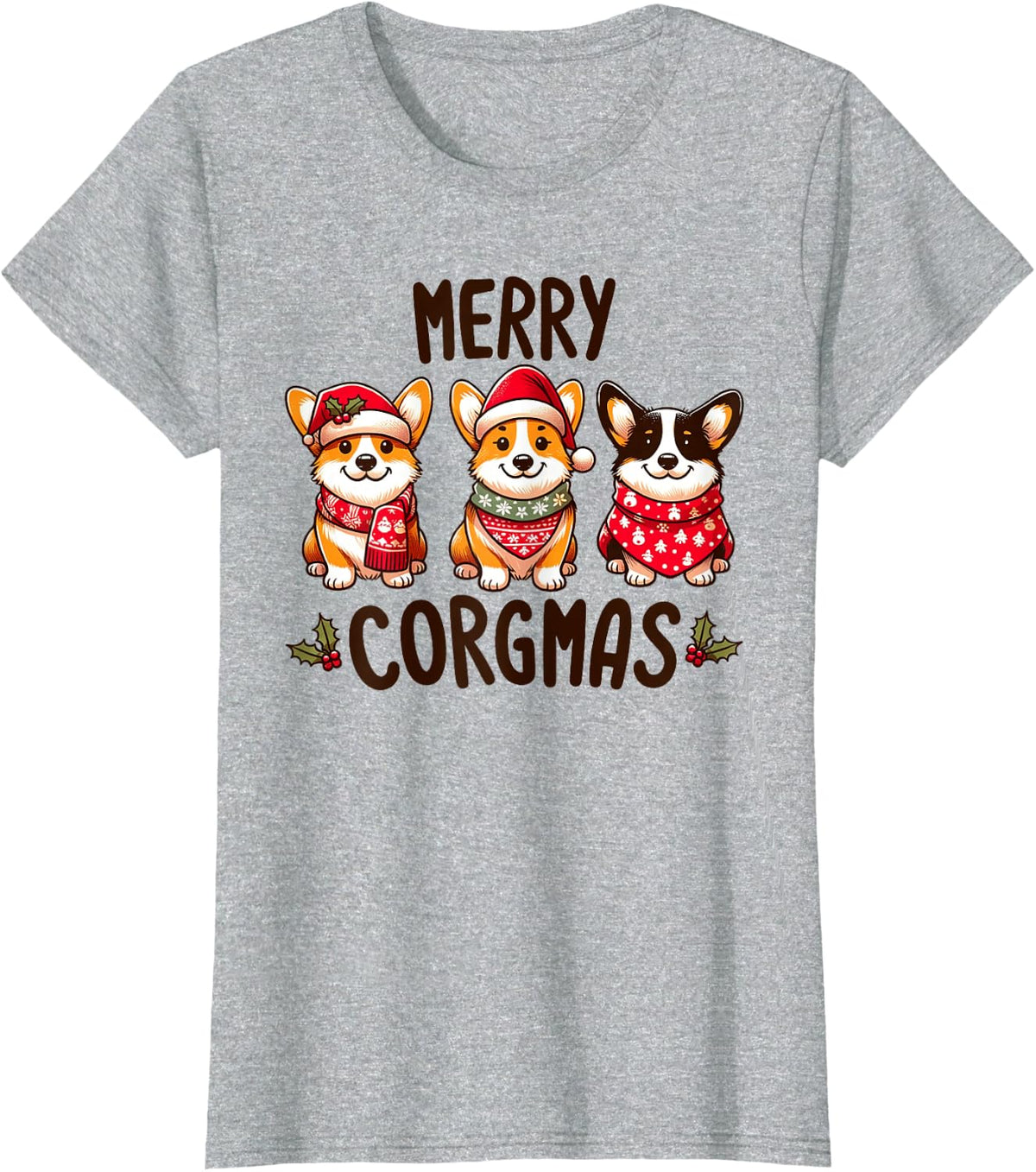 Merry Corgmas Santa Hat Christmas Corgi Dog Mom Dad Owner T-Shirt - Heather Grey