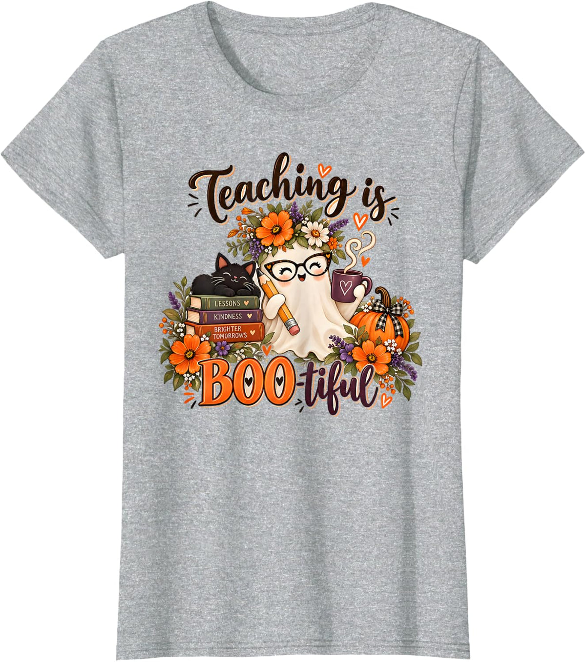 Teaching is Boo-Tiful Funny Halloween T-Shirt - Heather Grey