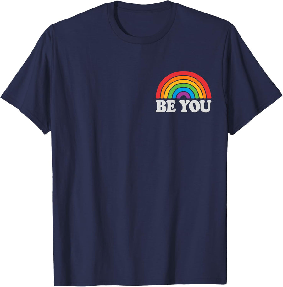 LGBTQ Be You Pocket Gay Pride LGBT Ally Rainbow Flag Vintage T-Shirt - Navy Blue