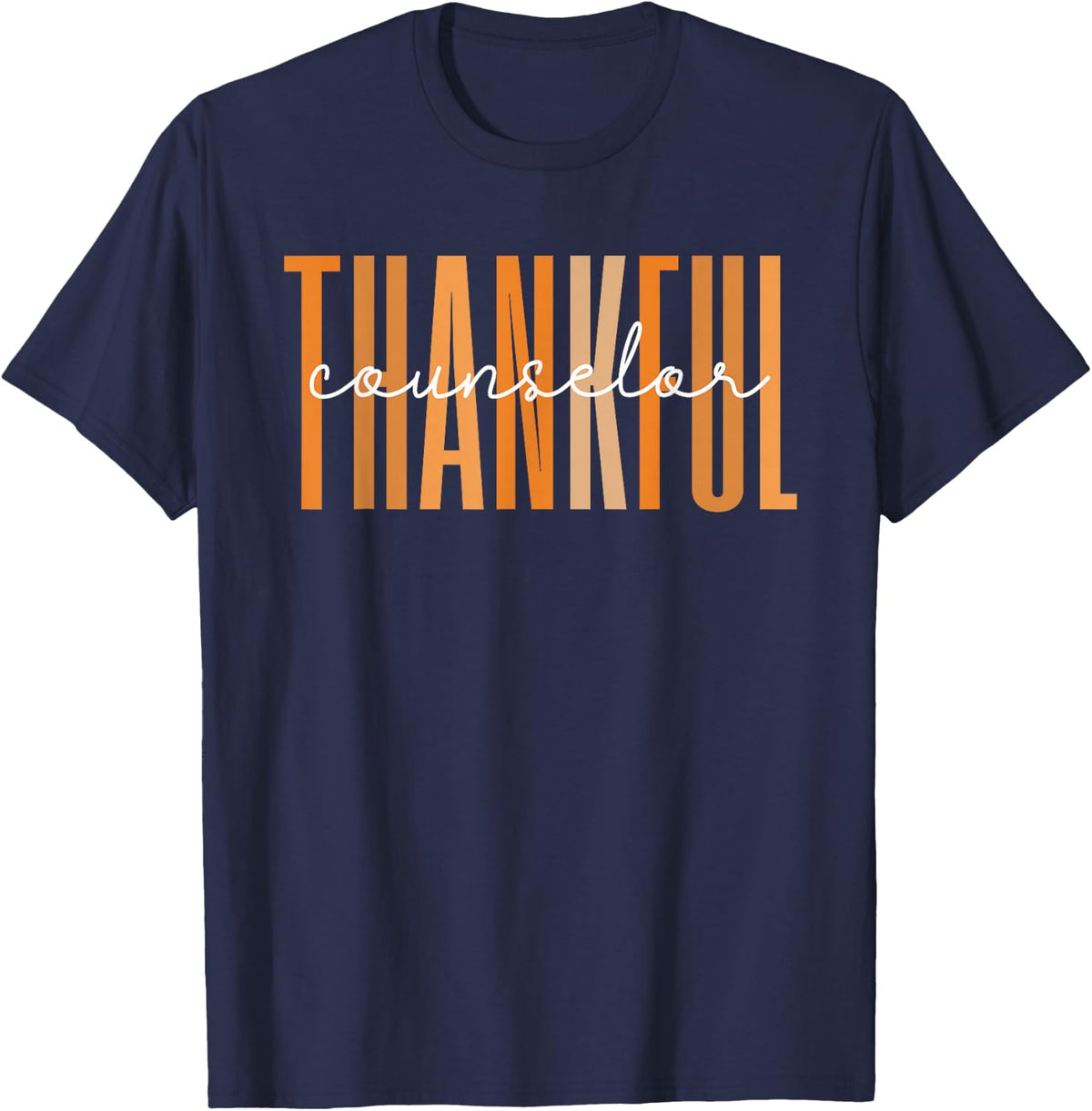 Retro Vintage One Thankful Counselor Pumpkin Thanksgiving T-Shirt - Navy Blue