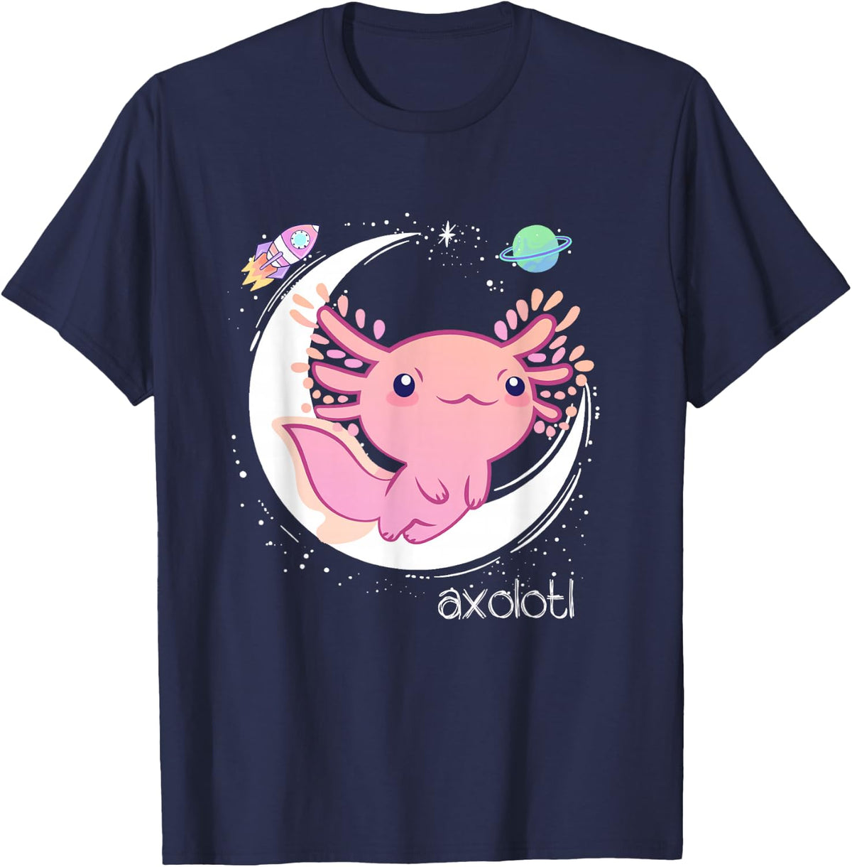 Space Axolotl Kawaii Shirt | Pastel Goth | Japan Anime Comic T-Shirt - Navy Blue
