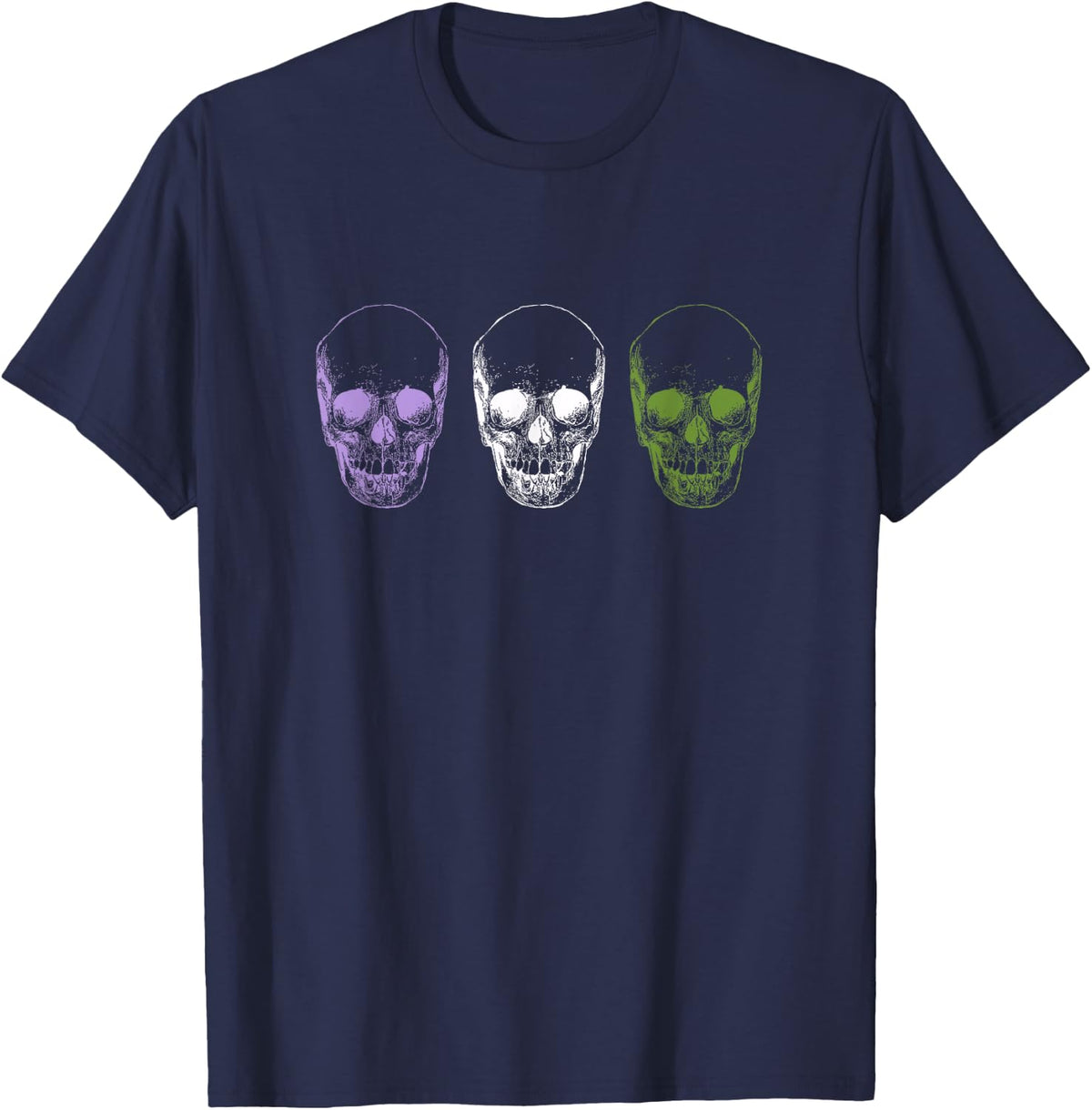 Subtle Genderqueer Pride, Queer Pride Flag Skull T-Shirt - Navy Blue