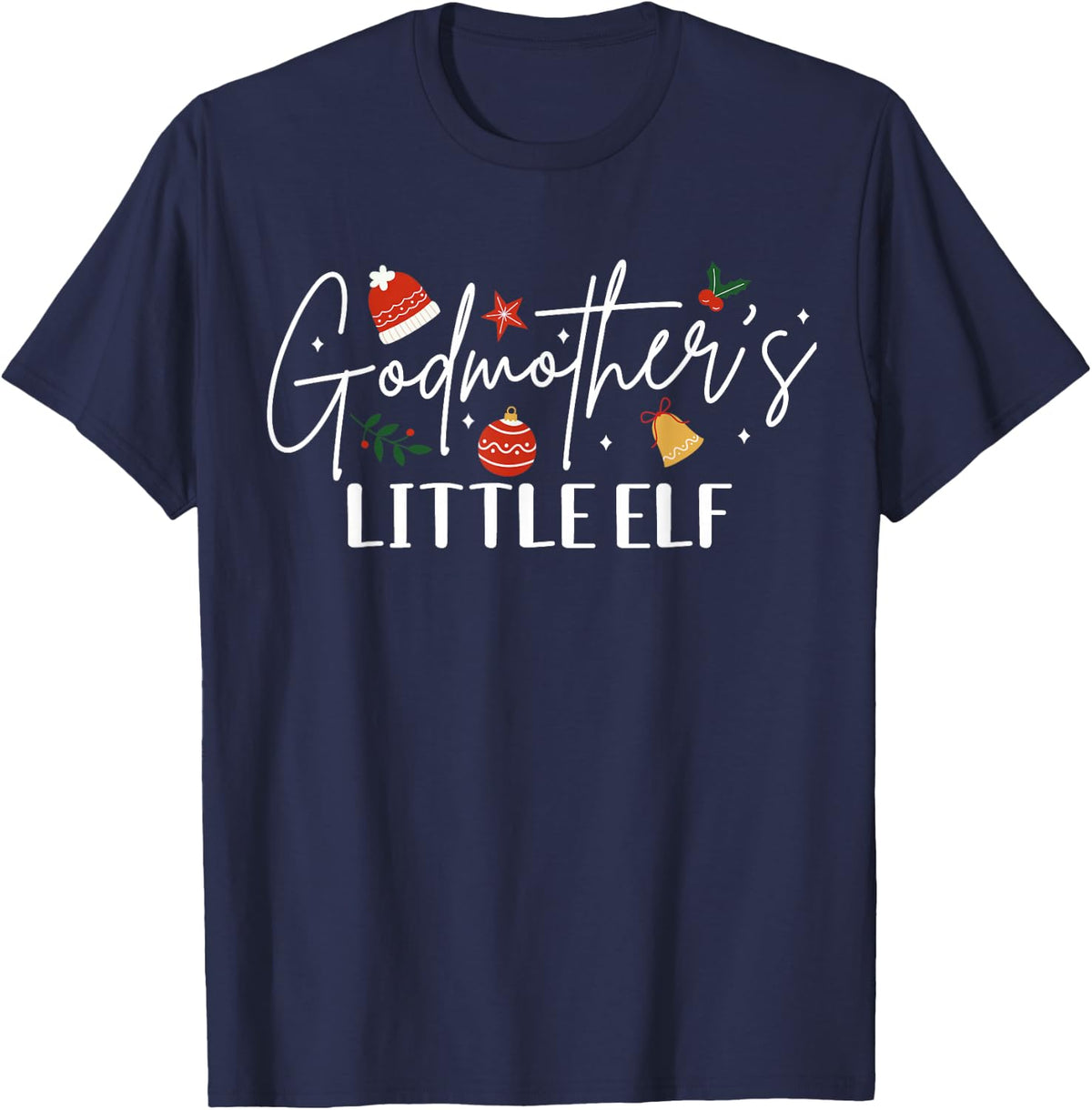 Godmother's Little Elf Godchild Christmas Xmas T-Shirt - Navy Blue