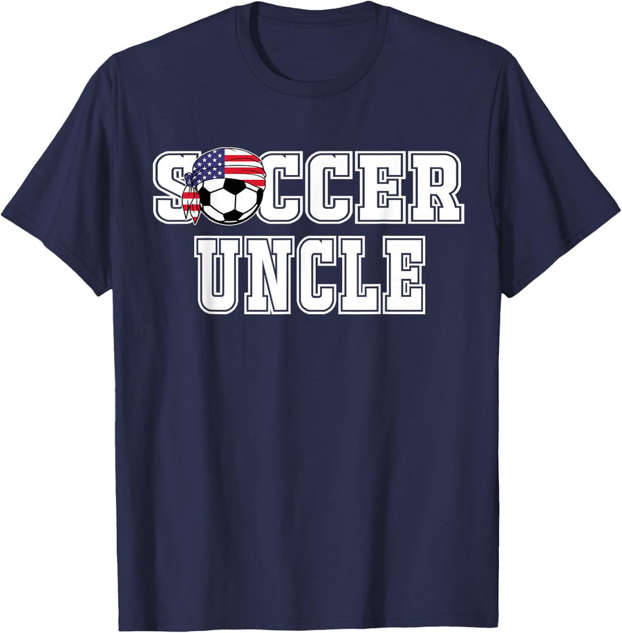 Soccer Uncle Bandana Flag Ball Player Team Coach Supporter Tee T-Shirt - Navy Blue