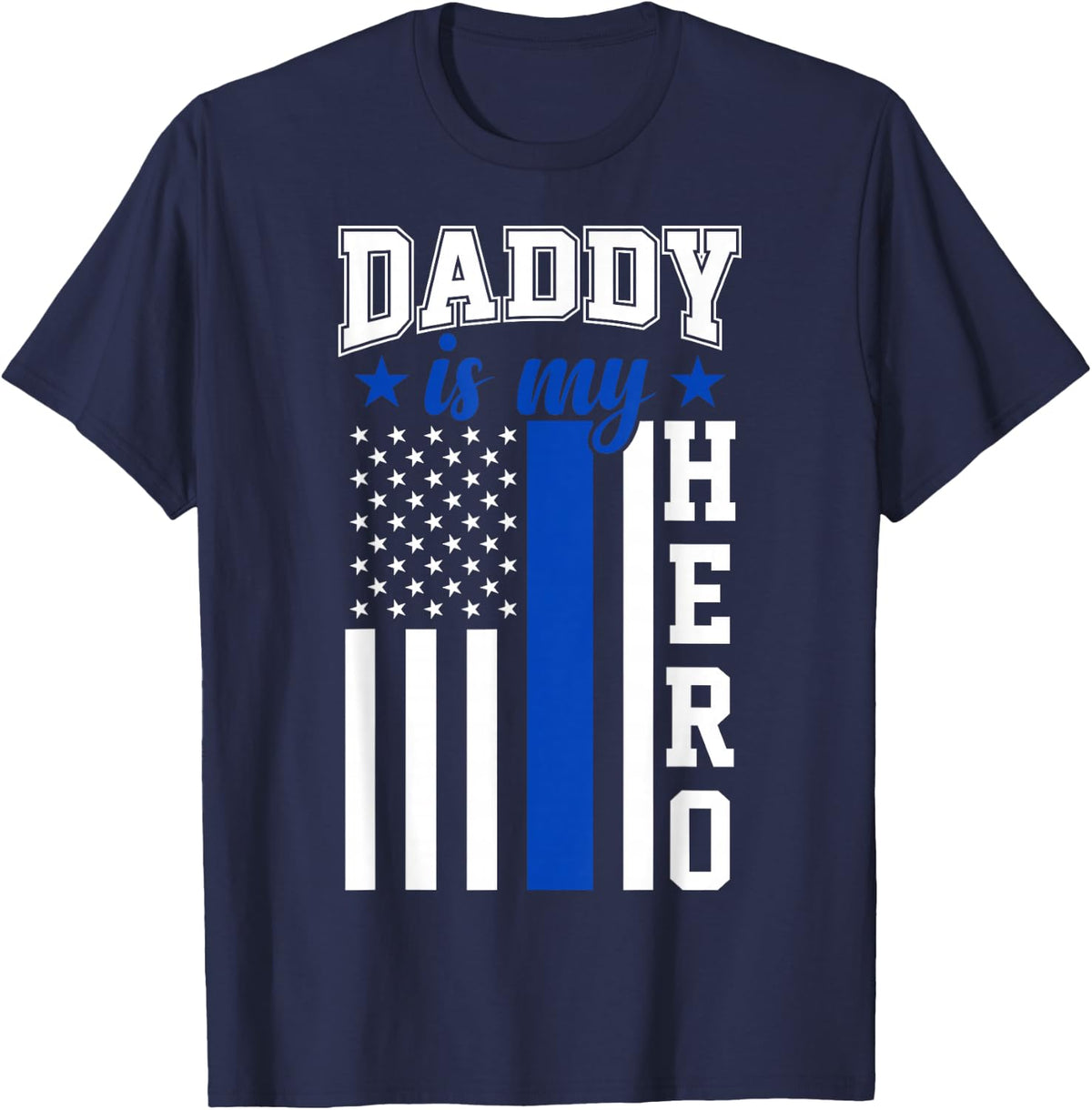 Dad Police Officer Hero Flag Thin Blue Line T-Shirt - Navy Blue