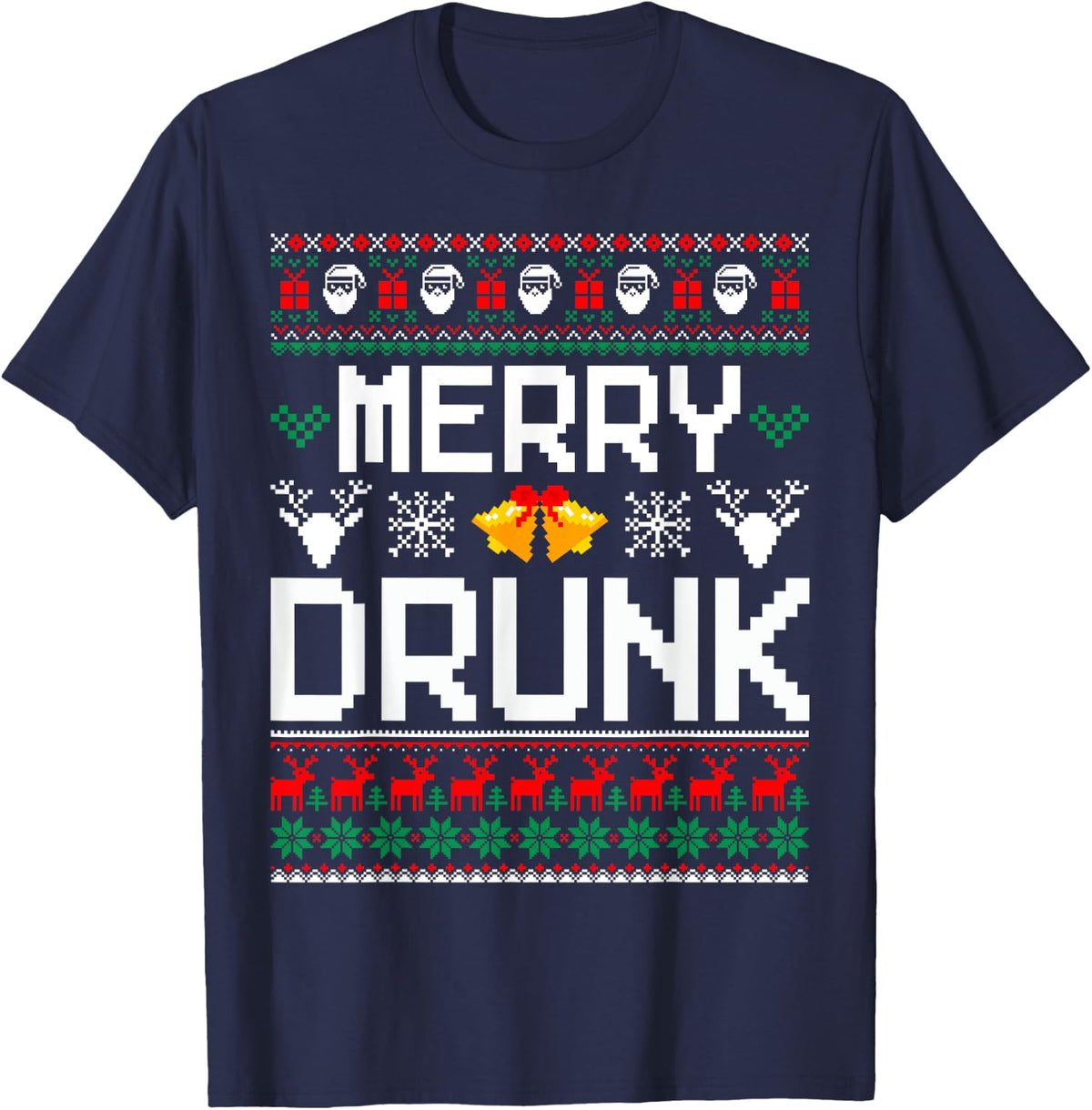 Merry Drunk We're Christmas Couples Matching Ugly Christmas T-Shirt - Navy Blue