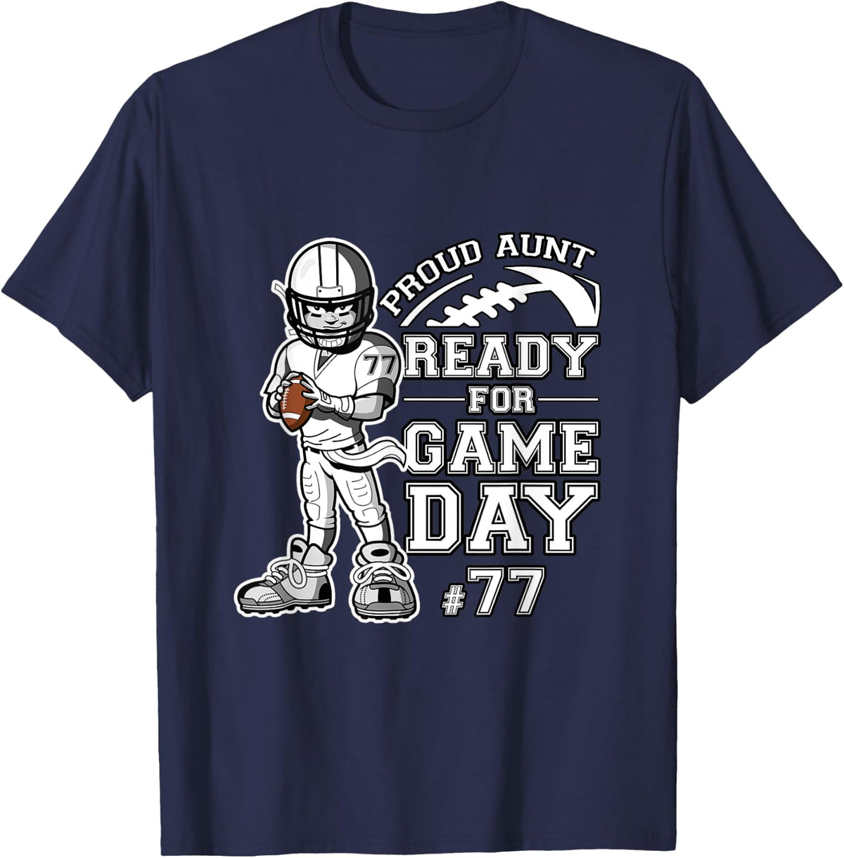 Custom Proud Football Aunt Number 77 Personalized For Women T-Shirt - Navy Blue