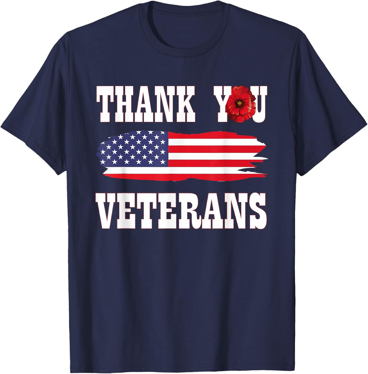 Thank you Veterans Shirt with American flag red poppy T-Shirt - Navy Blue