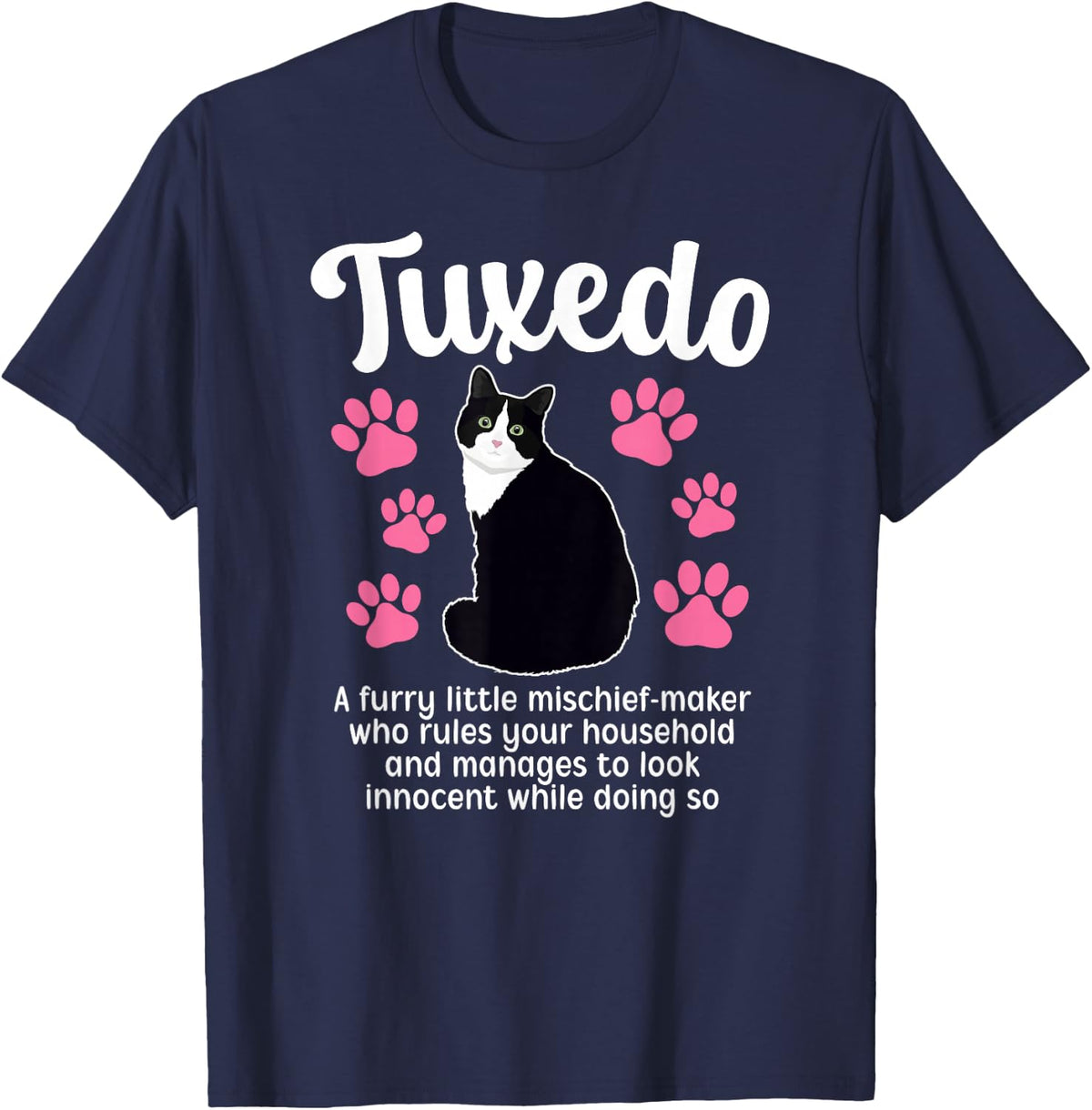 Tuxedo Cat Definition Tees T-Shirts for Cat Lover Owner Mom Dad - Navy Blue