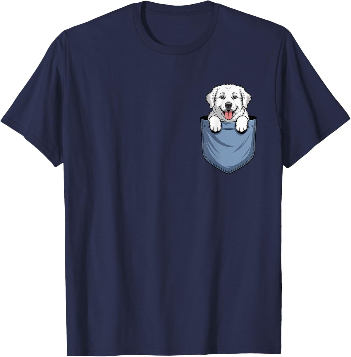 Cute Pocket Great Pyrenees Lover Dog Mom T-Shirt - Navy Blue