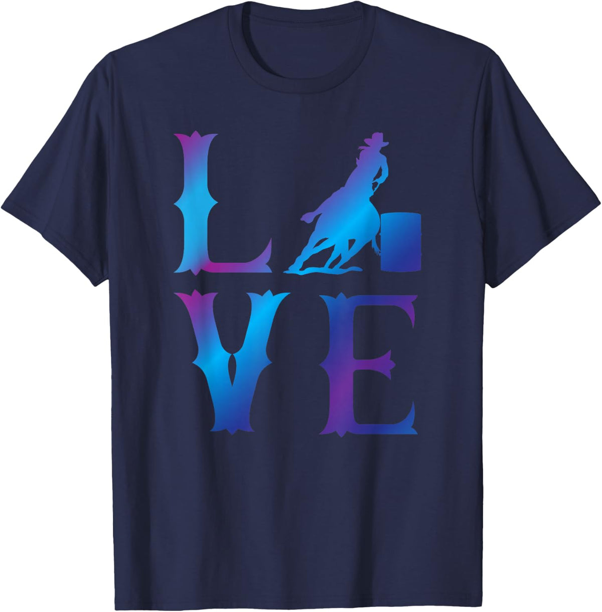 Rodeo Barrel Racing LOVE Distressed Blue T-Shirt - Navy Blue
