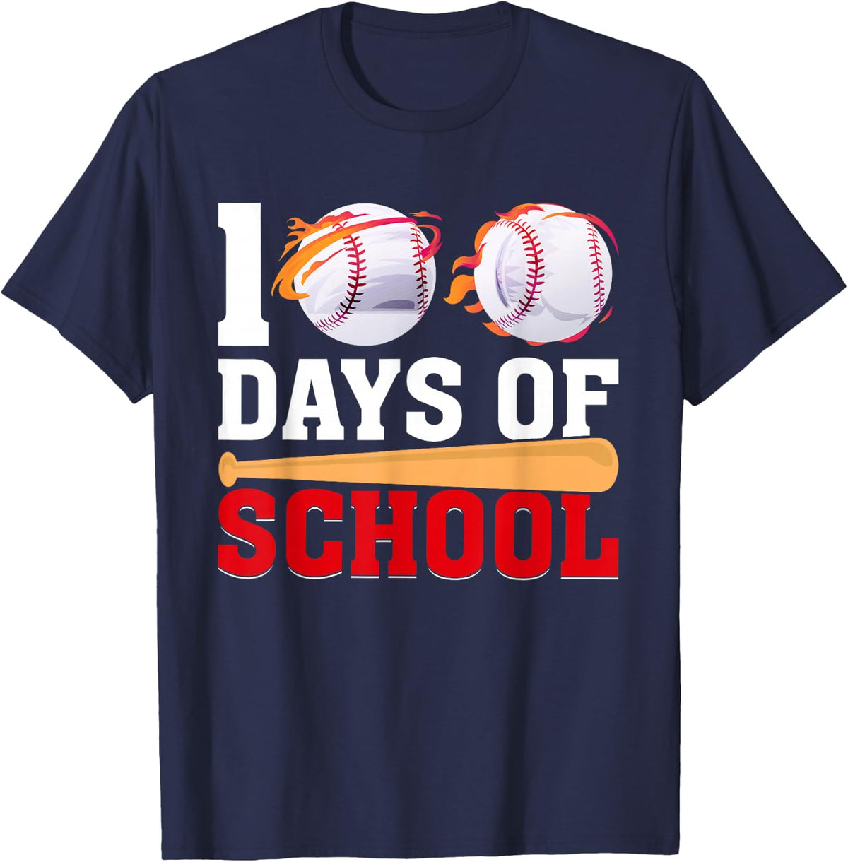 100 Days Of School Baseball 100th Day Student Kids Boys T-Shirt - Navy Blue