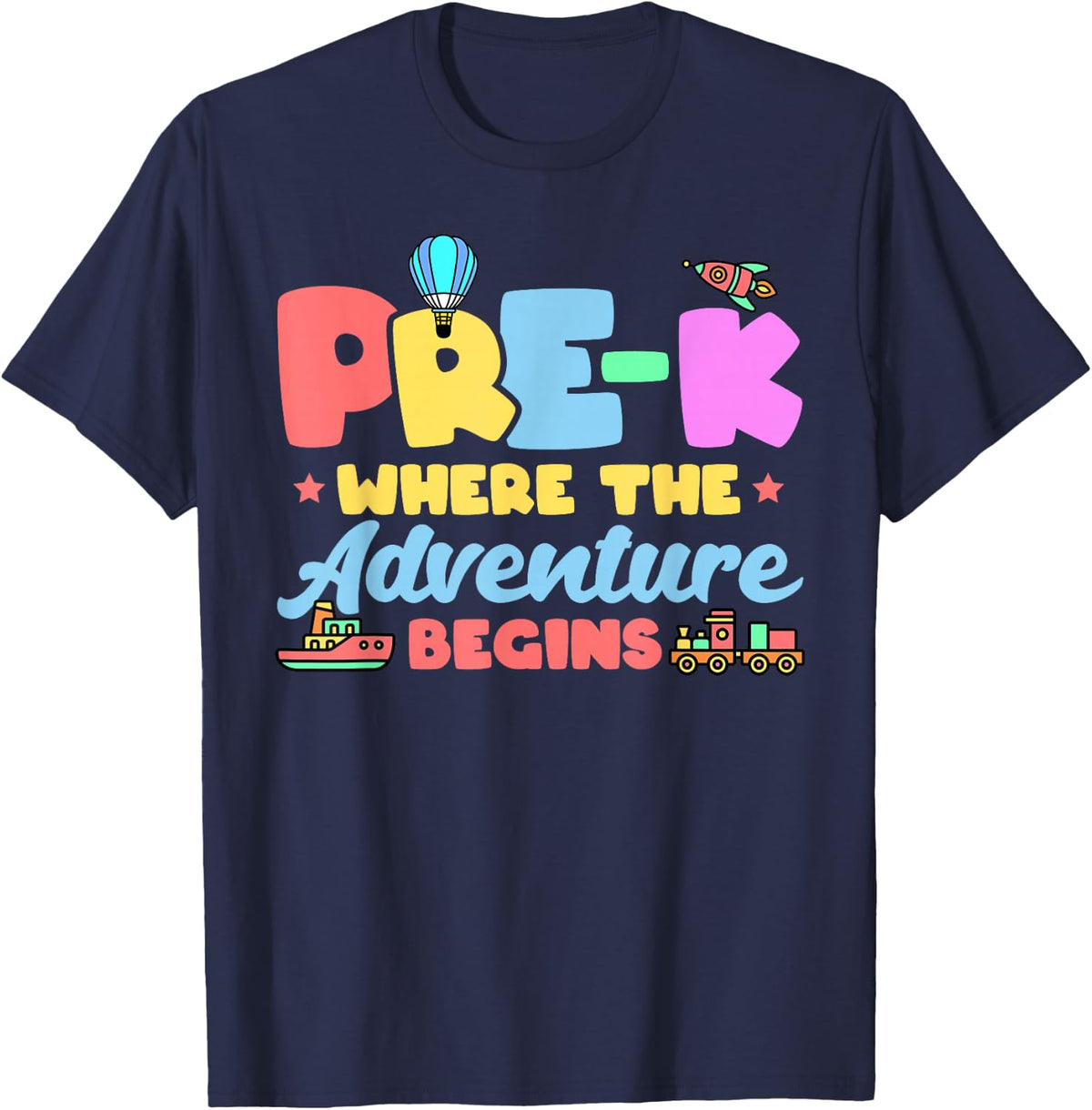 Pre-K Where The Adventure Begins Back to School Students T-Shirt - Navy Blue