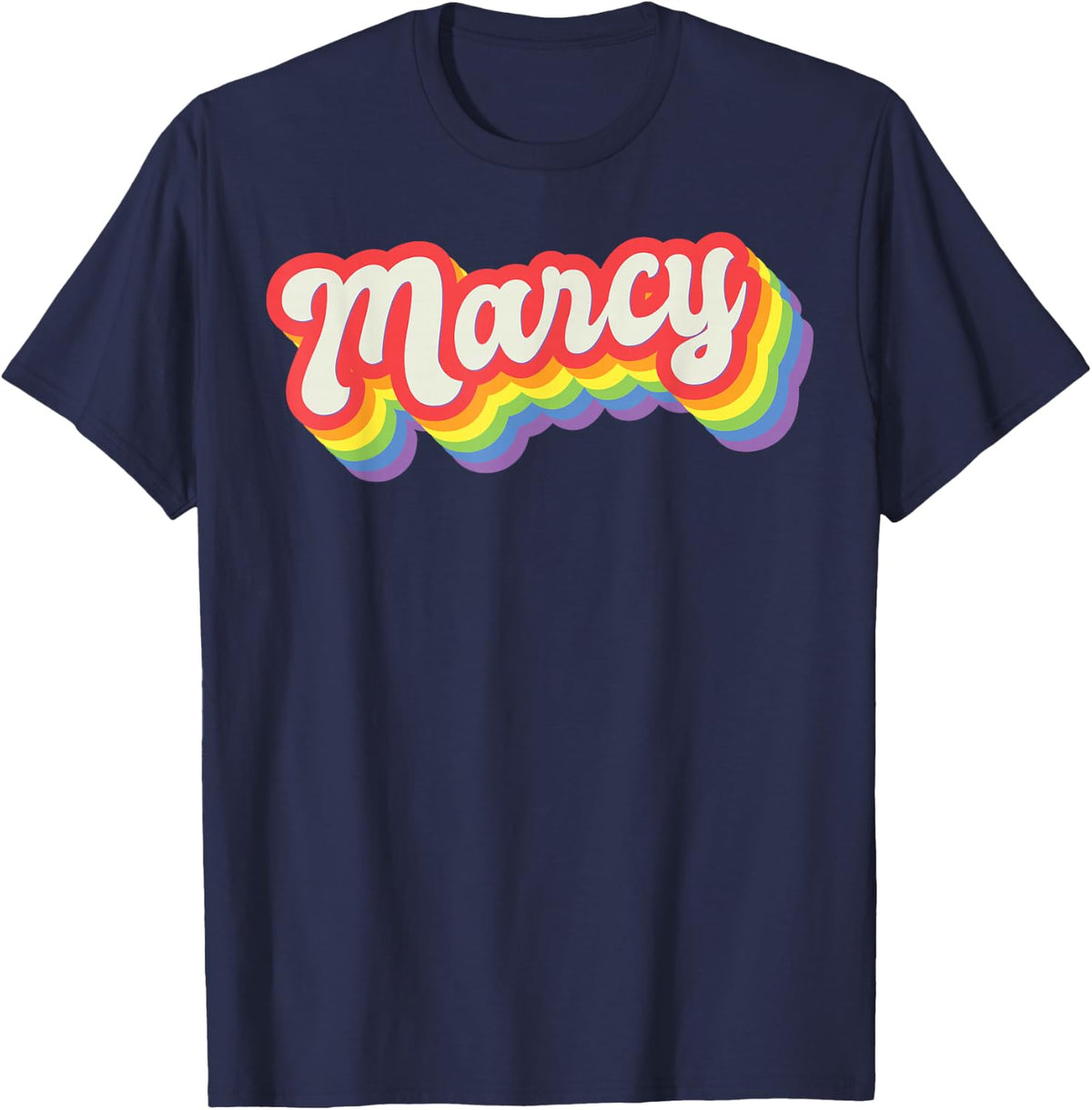 Marcy Pride Month LGBTQ Rainbow Flag Name Personalised T-Shirt - Navy Blue