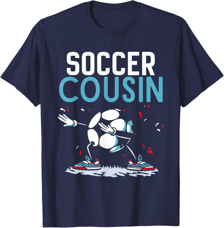 Soccer Cousin Game Match Player Football T-Shirt - Navy Blue
