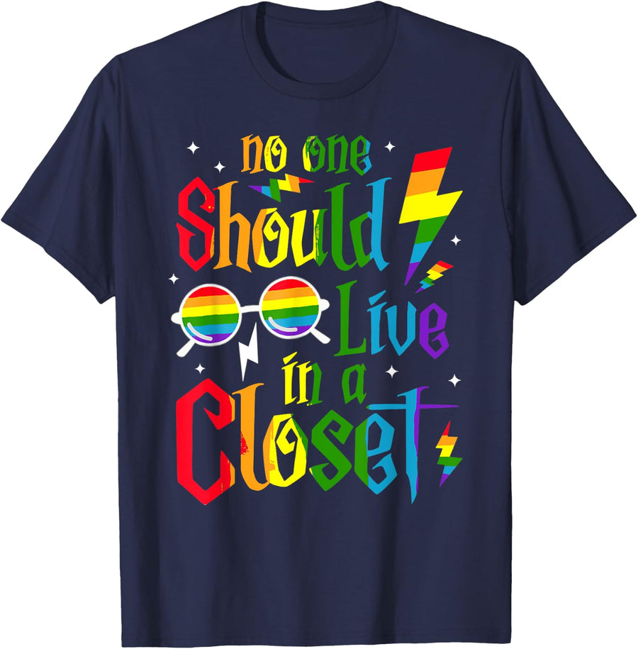 No One Should Live In A Closet LGBTQ Gay Pride LGBT Ally T-Shirt - Navy Blue