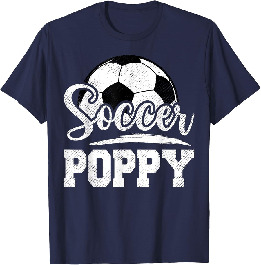 Soccer Poppy Soccer Player Game Day Father's Day T-Shirt - Navy Blue