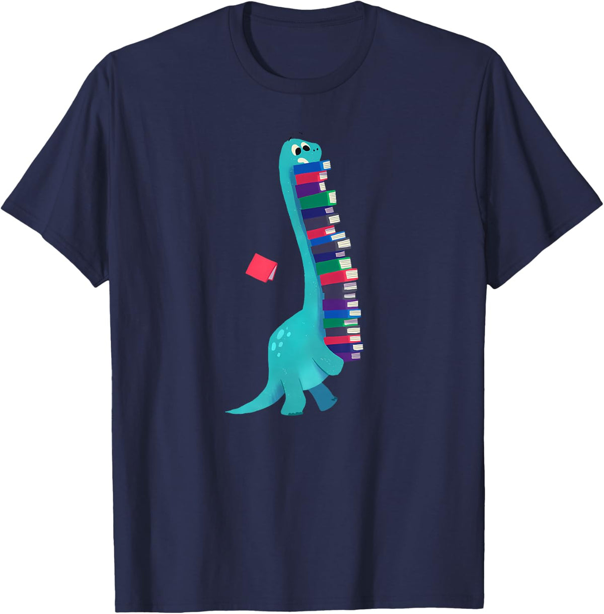 Book Dinosaurs Vintage Reading Lover Design T-Shirt - Navy Blue