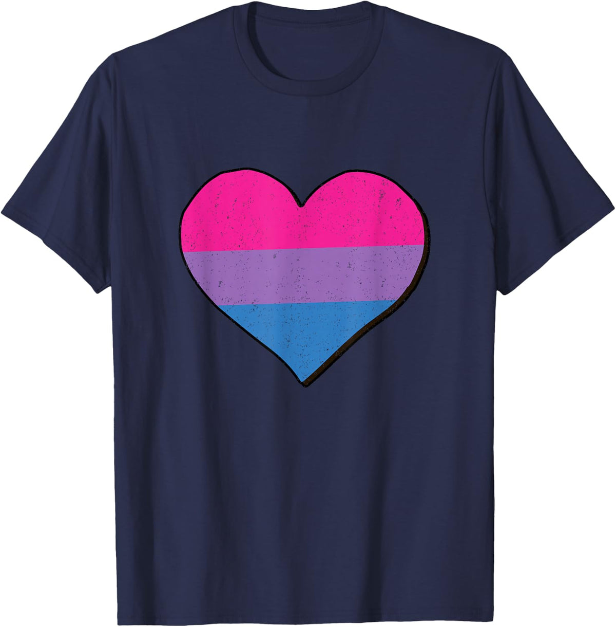 Bisexual Pride Flag Heart Bi Pride T-Shirt - Navy Blue