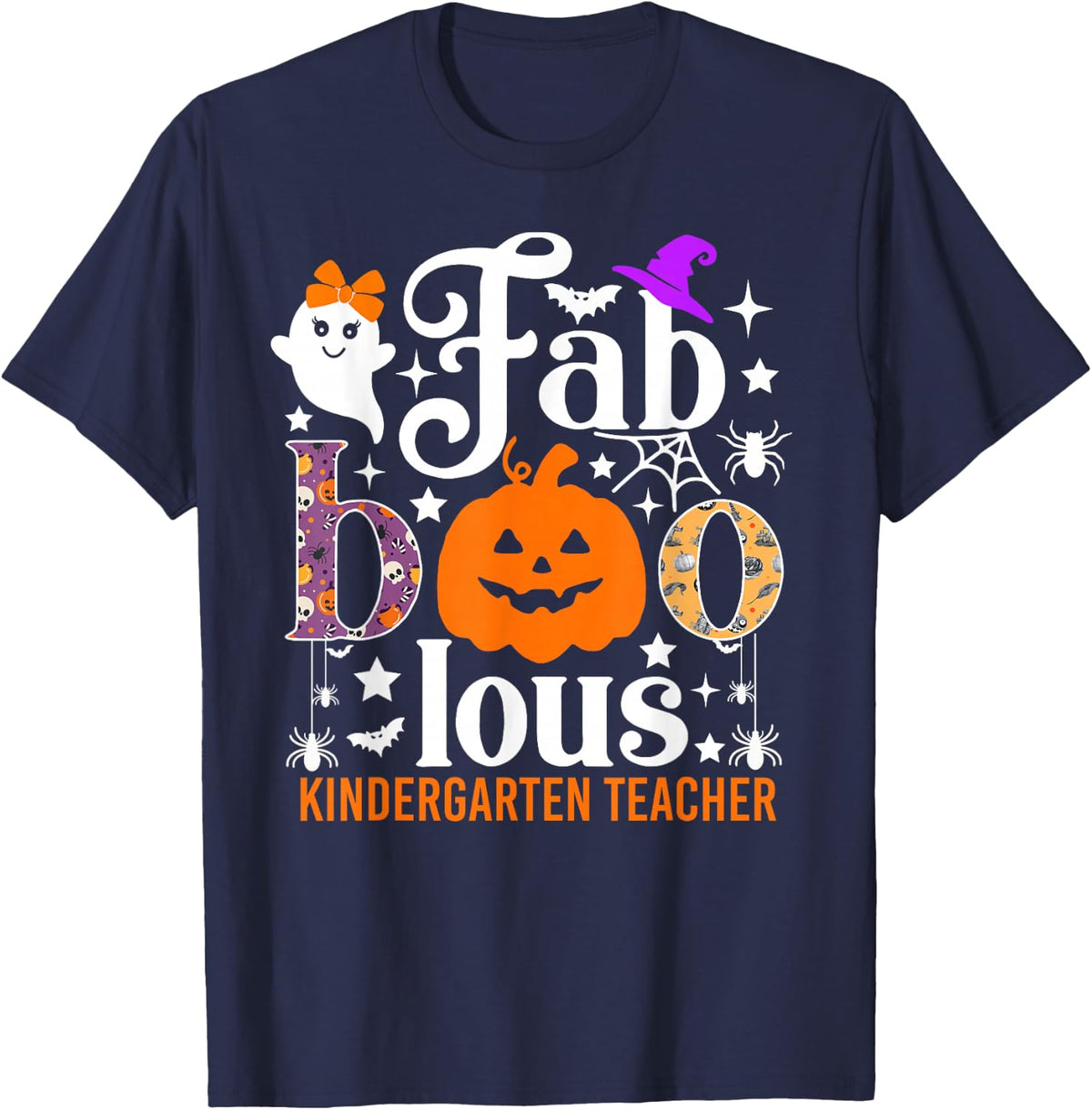 Faboolous Kindergarten Teacher Funny Pumpkin Halloween T-Shirt - Navy Blue